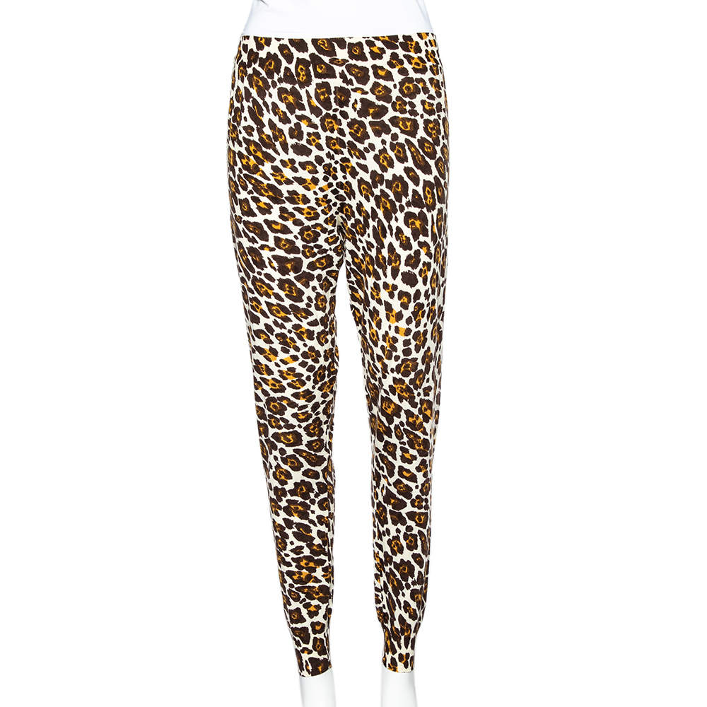 Pre Owned بنطلون رياضي ستيلا مكارتني صوف نقشة الفهد كريمي مقاس متوسط - ميديوم