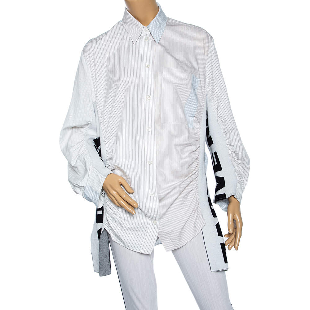 Stella McCartney White Striped Cotton Contrast Rib Knit Trim Shirt M