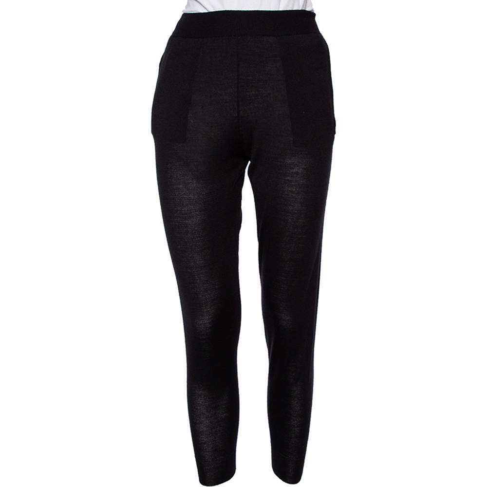 مملوكة مسبقًا Stella McCartney Black Cashmere & Silk Knit Tapered High Rise Pants S