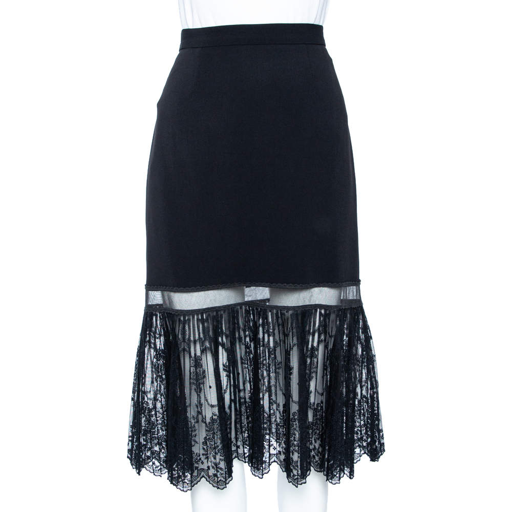 Pre Owned Stella McCartney Black Crepe & Lace Trimmed Skirt M