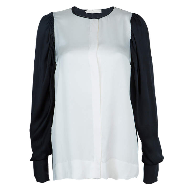 Pre Owned Stella McCartney Monochrome Gathered Sleeve Silk Blouse M