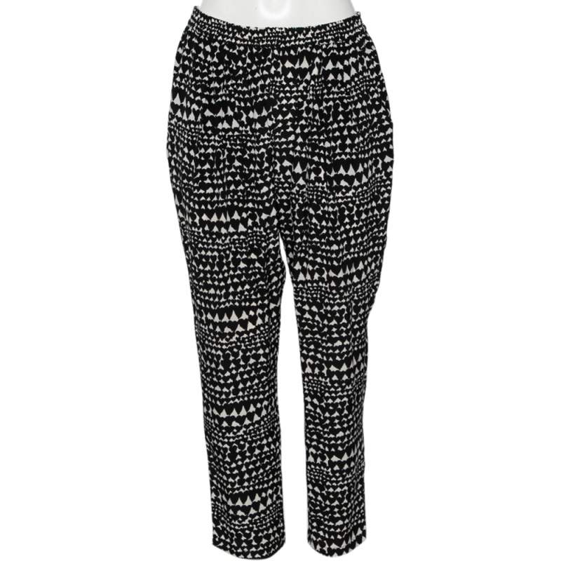 Stella McCartney Monochrome Heart Printed Silk Pants M 