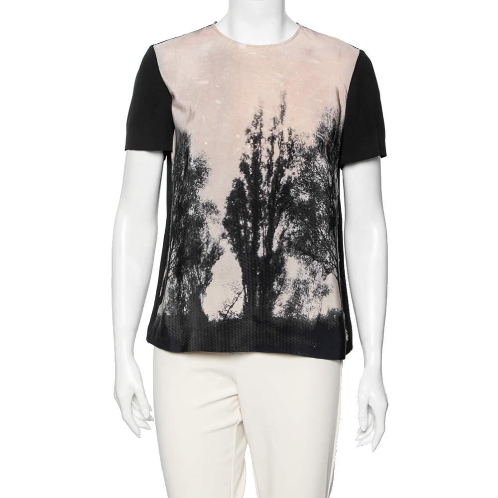 Pre Owned Stella McCartney Pink/Black Crepe Tree Printed Top M