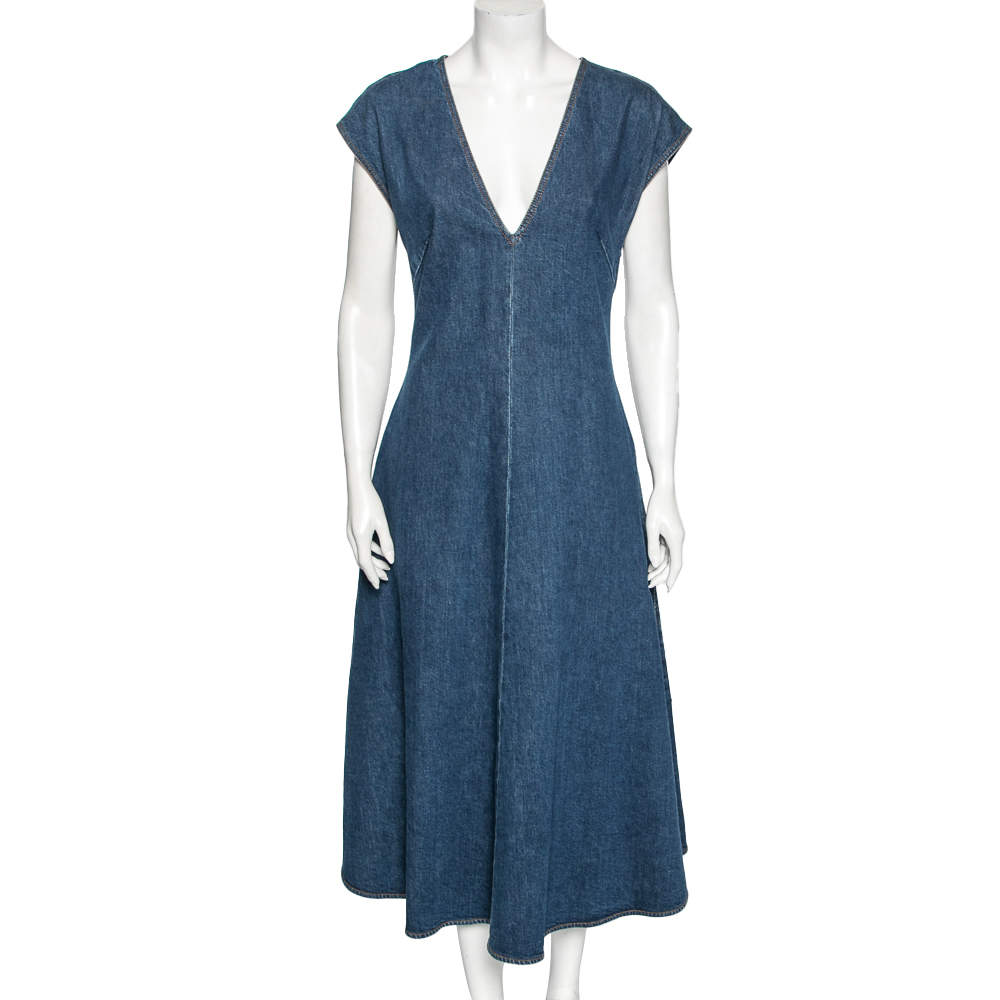Pre Owned Stella McCartney Blue Denim V-Neck Midi Dress M