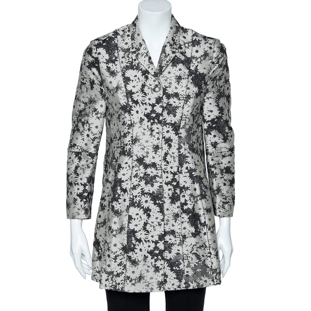 Pre Owned Stella McCartney Monochrome Floral Jacquard Button Front Jacket S