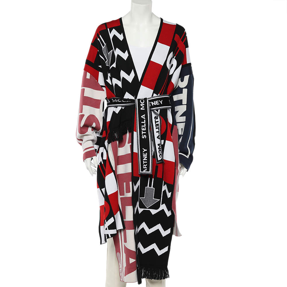 Pre Owned Stella McCartney Multicolor All Is Love Patched Wool Belted Oversized Shrug S