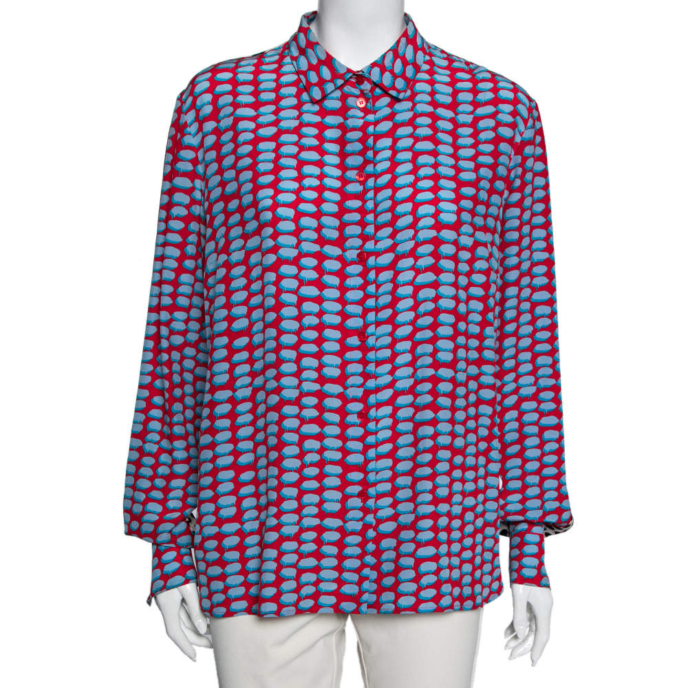 Pre Owned Stella McCartney Multicolored Printed Silk Button Front Shirt L