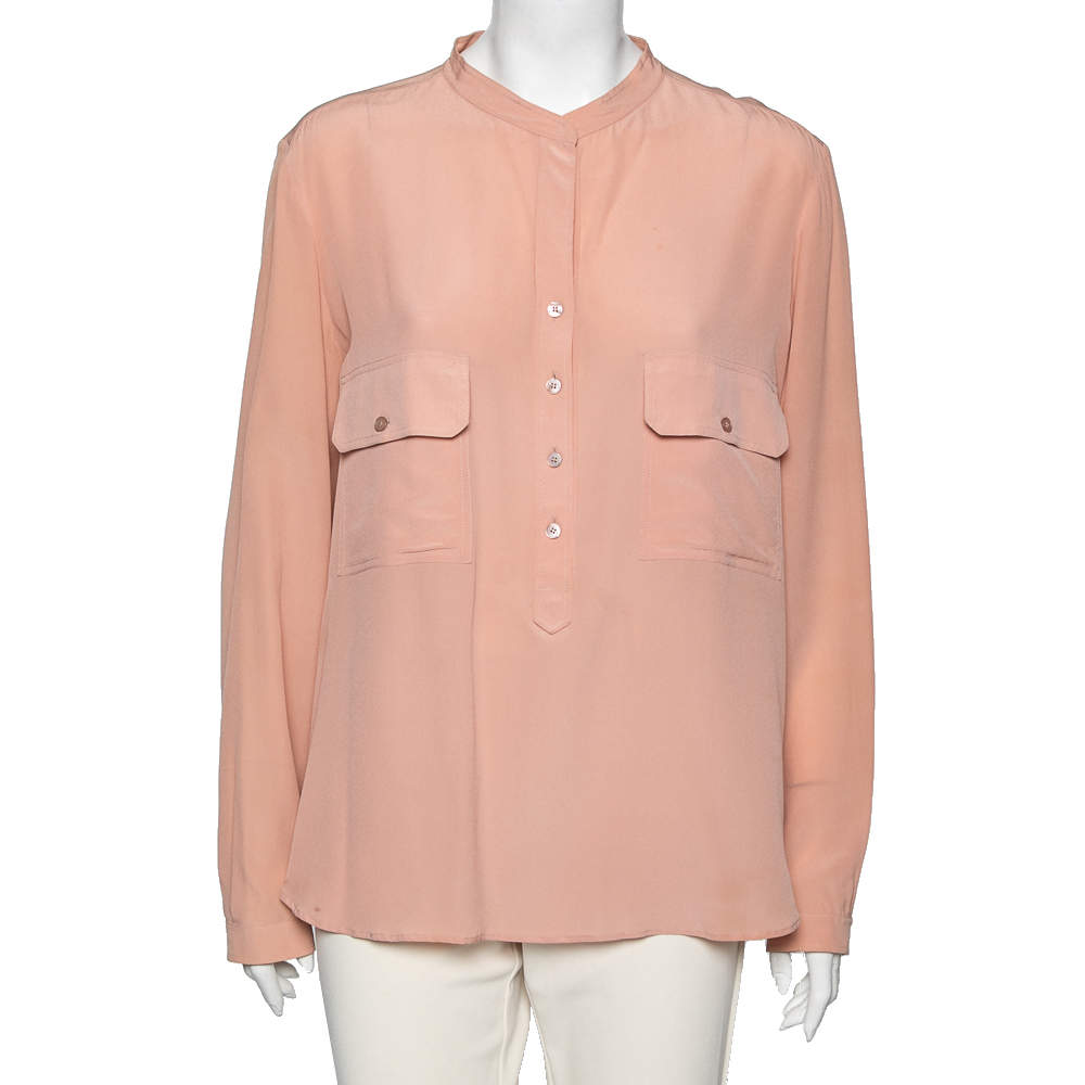 Pre Owned Stella McCartney Peach Silk Pocket Detail Blouse L