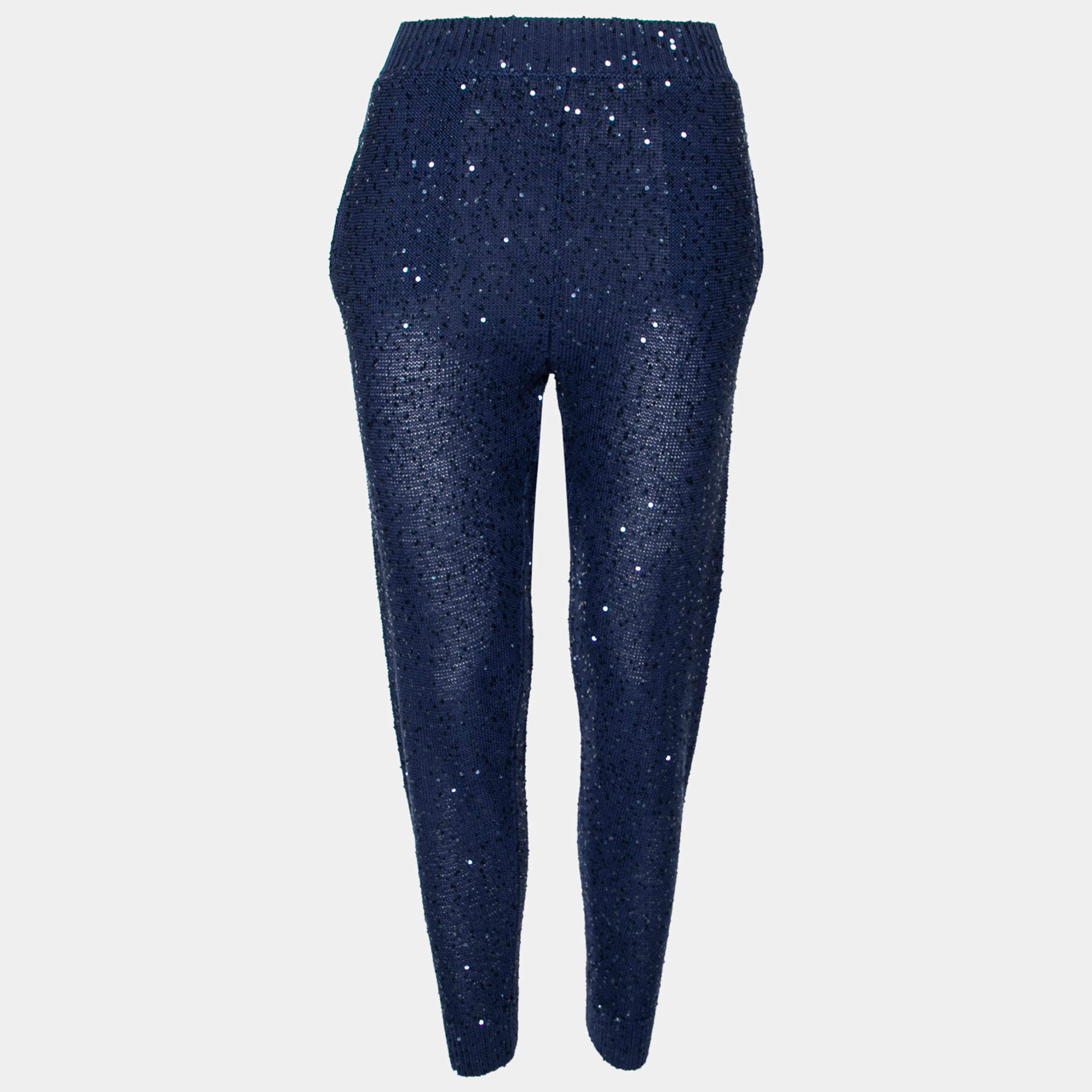 Pre Owned Stella McCartney Blue Sequin Embellished Knit Pants M