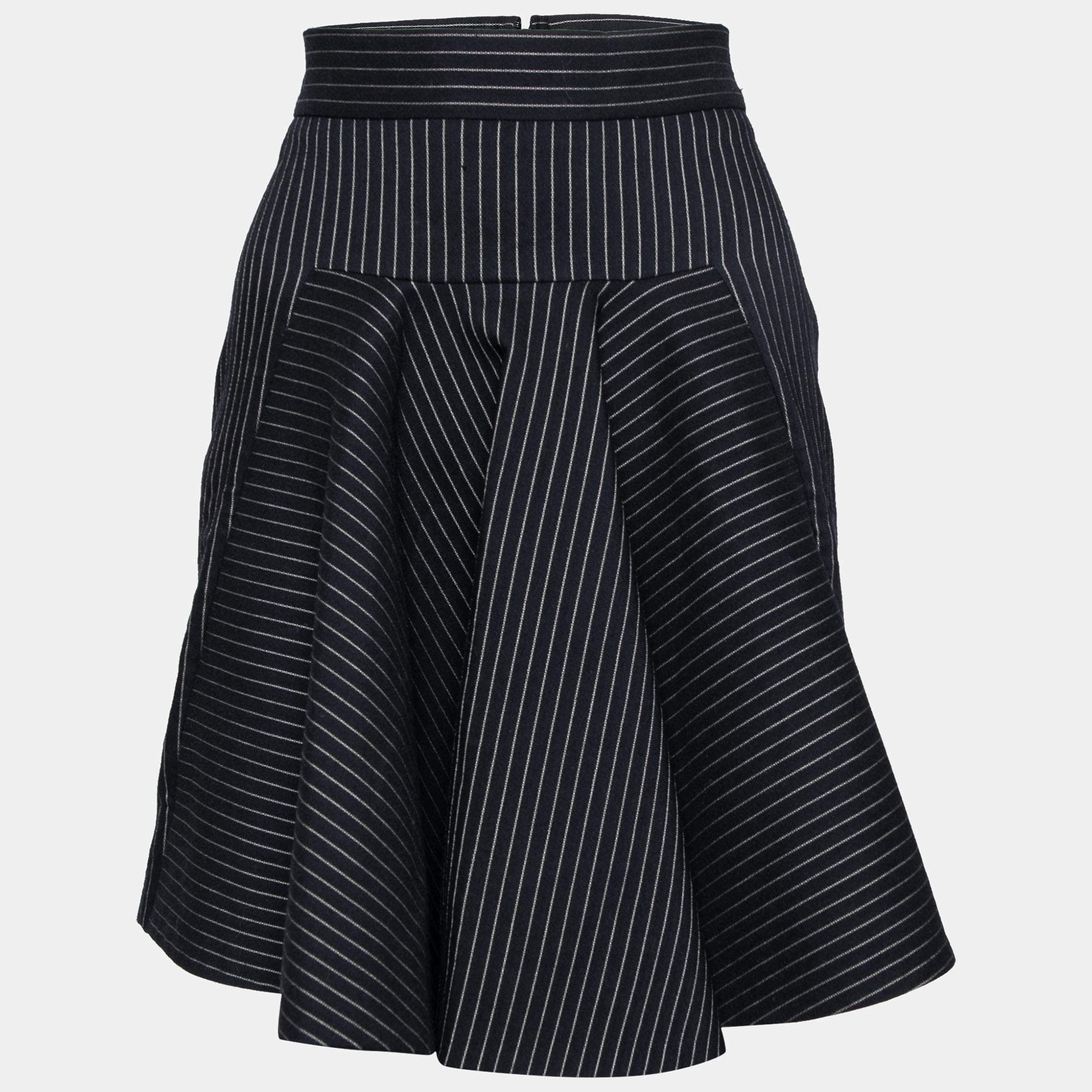 Stella McCartney Black Cotton Striped Flared Mini Skirt S