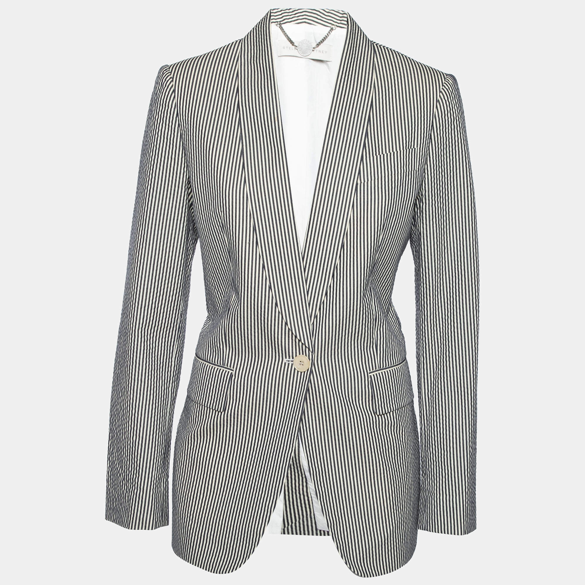مملوكة مسبقًا Stella McCartney White and Black Cotton Striped Blazer M