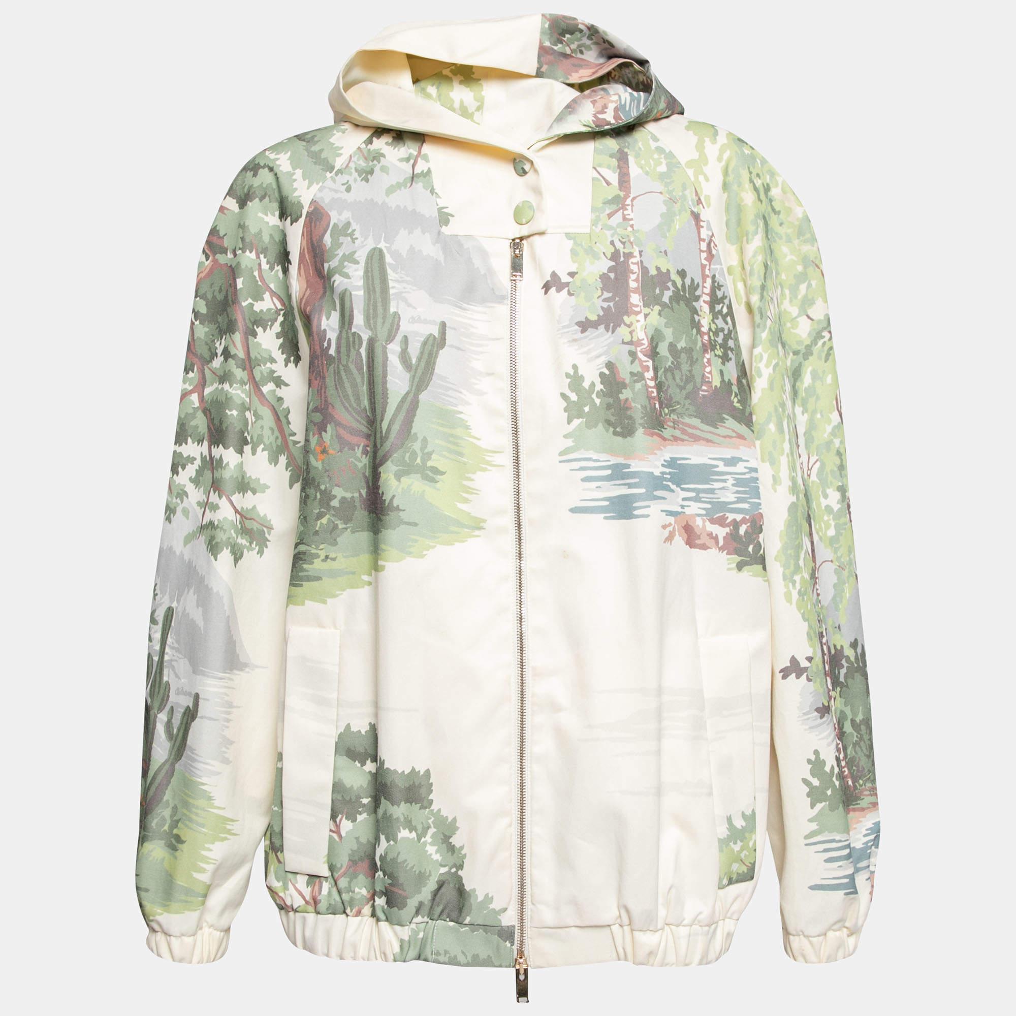 Pre Owned Stella McCartney Cream Printed Cotton Jay Landscape Hooded Jacket M