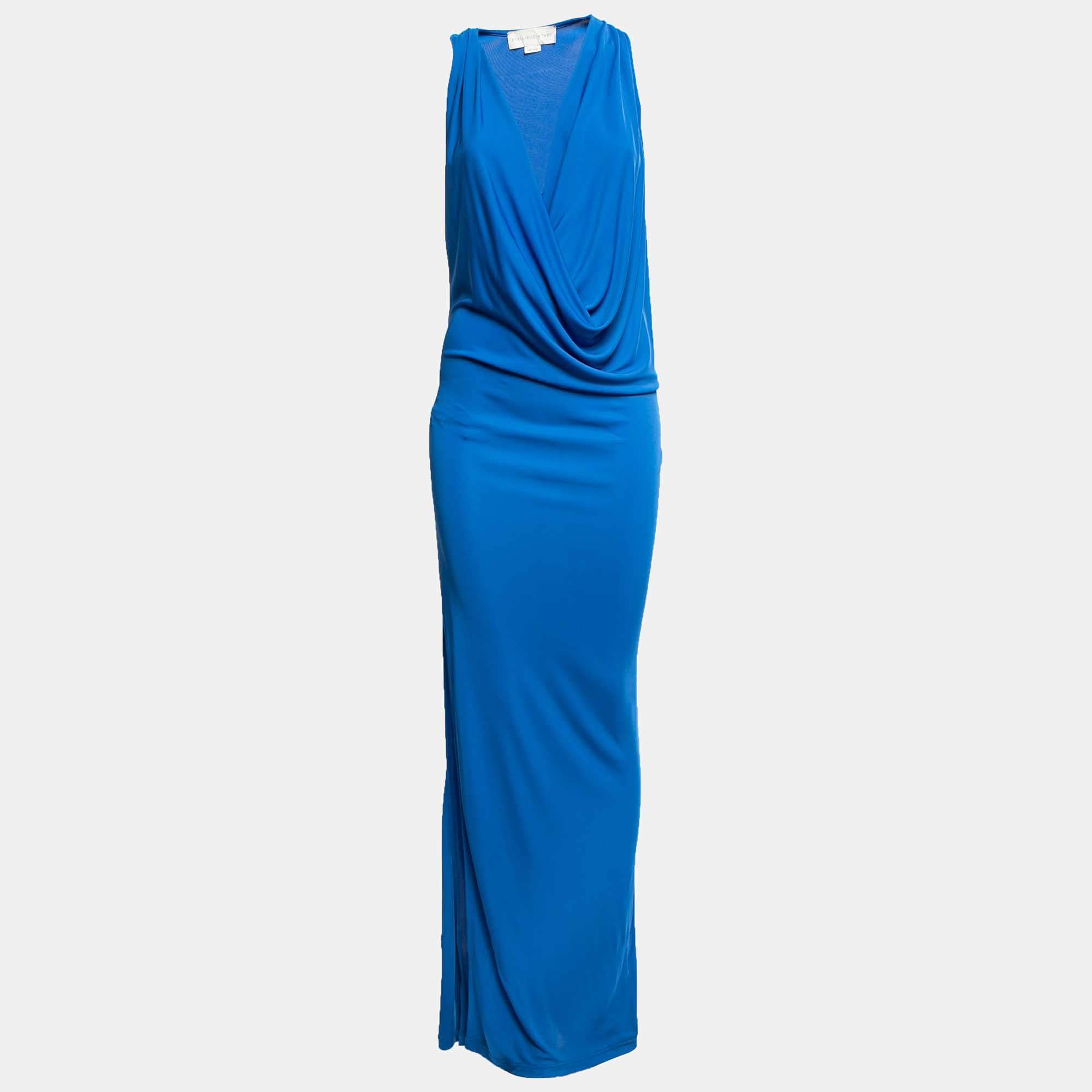 Pre Owned Stella McCartney Blue Jersey Draped Front Maxi Dress S