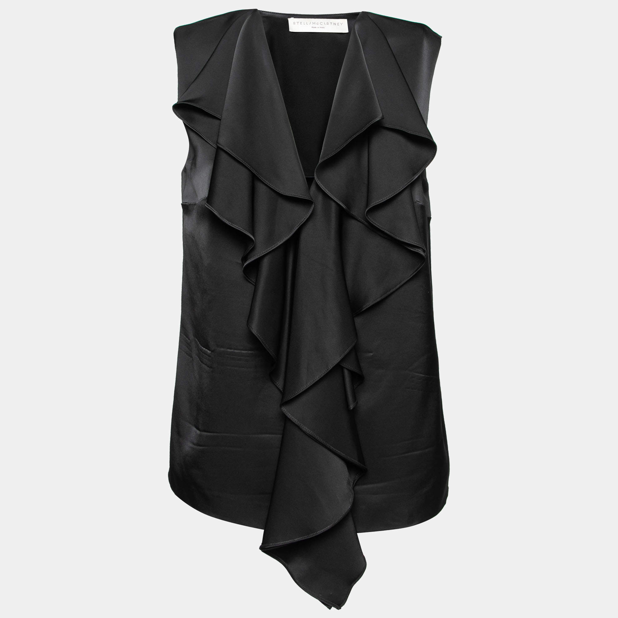 Pre Owned Stella McCartney Black Silk Ruffle Front Sleeveless Top M