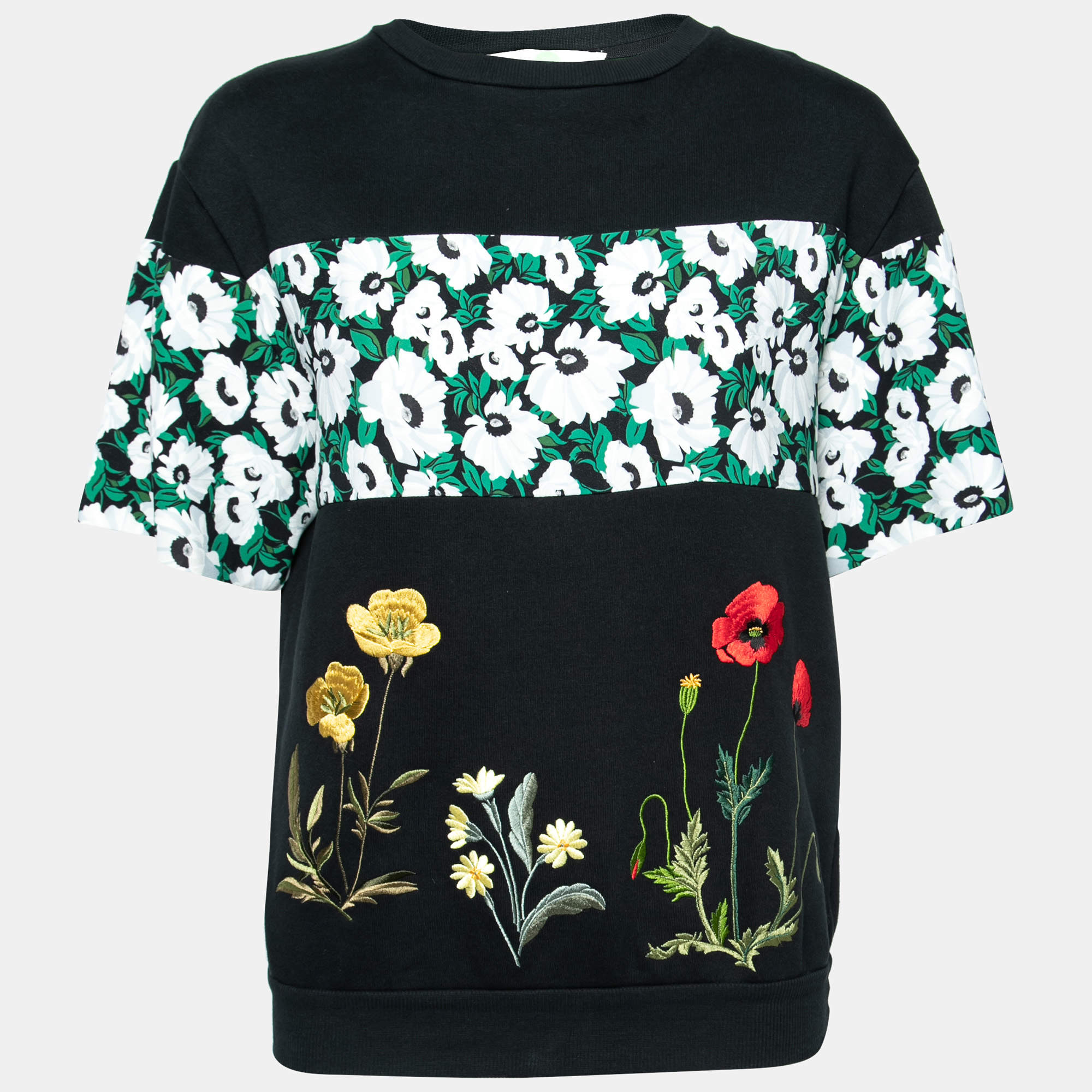 مملوكة مسبقًا Stella McCartney Black Floral Print & Embroidered Top S