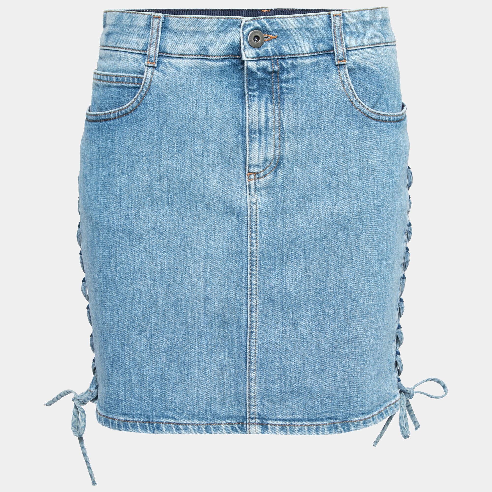 Pre Owned Stella McCartney Light Blue Lace Up Detail Denim Skirt S