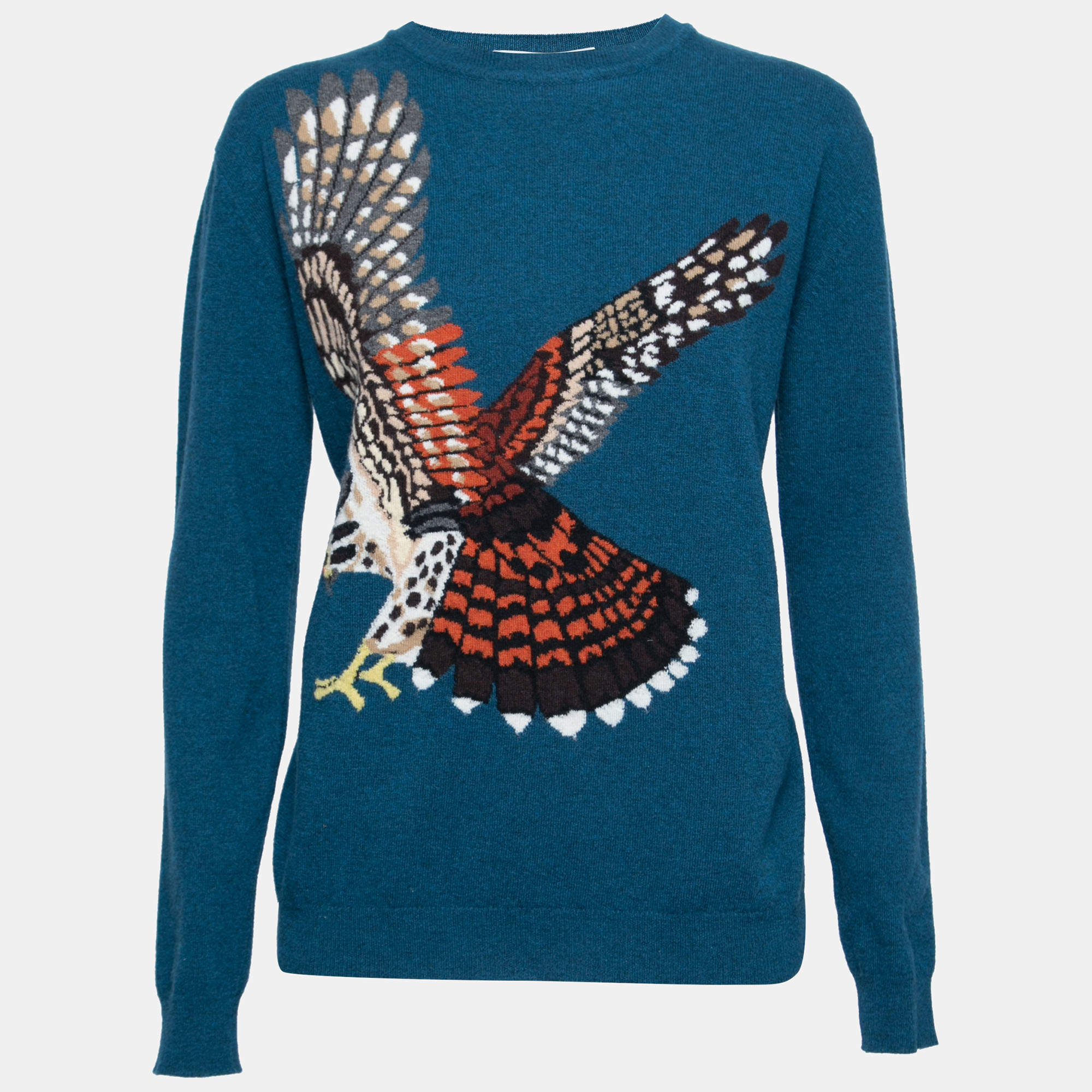 Pre Owned Stella McCartney Blue Eagle Jacquard Wool Sweater M