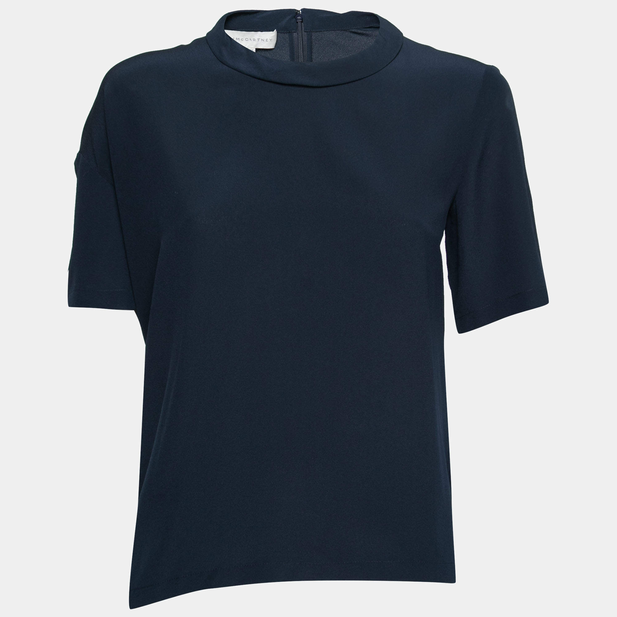 Pre Owned Stella McCartney Navy Blue Silk Chiffon Short Sleeve Top M