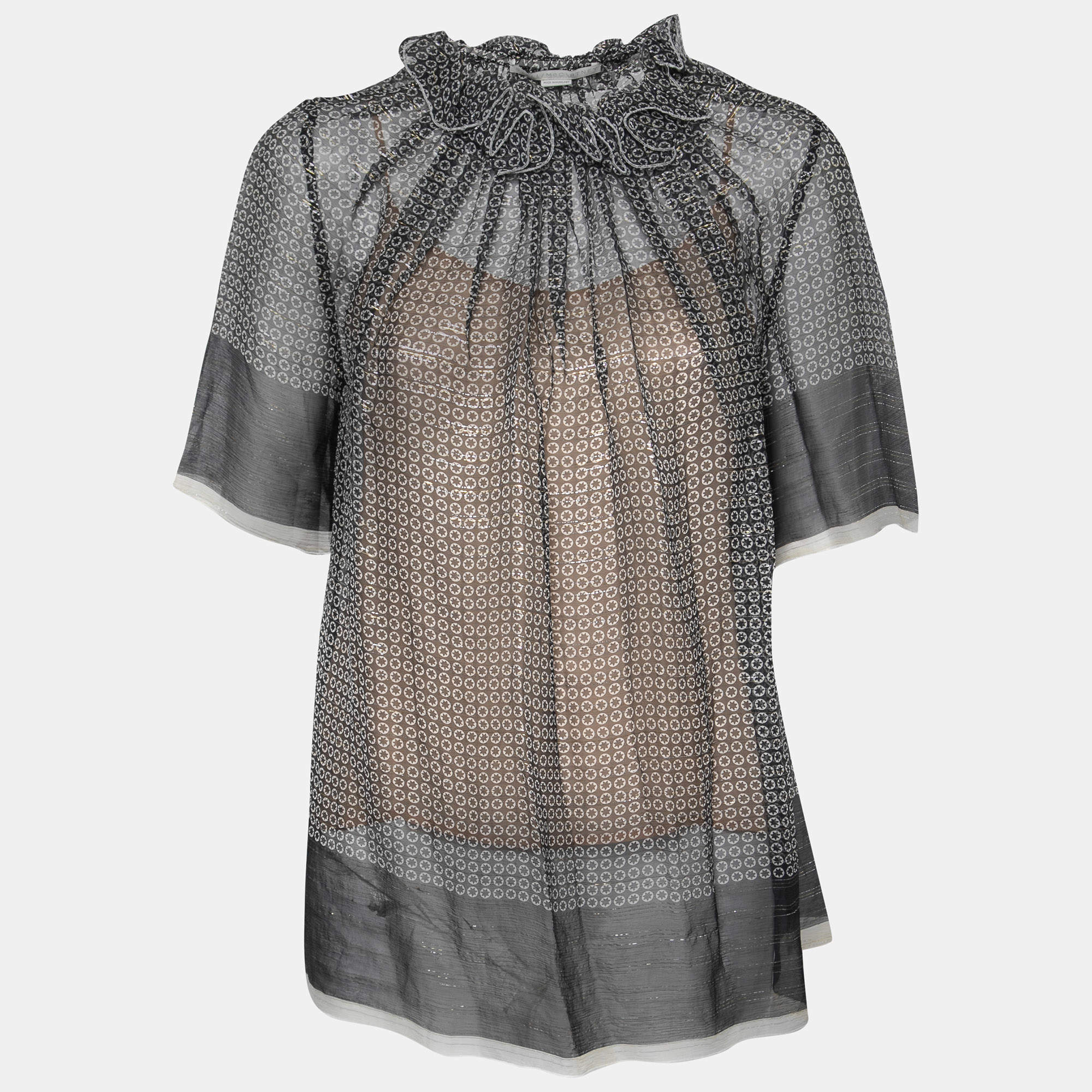 Stella McCartney Black Monochrome Printed Silk Top S