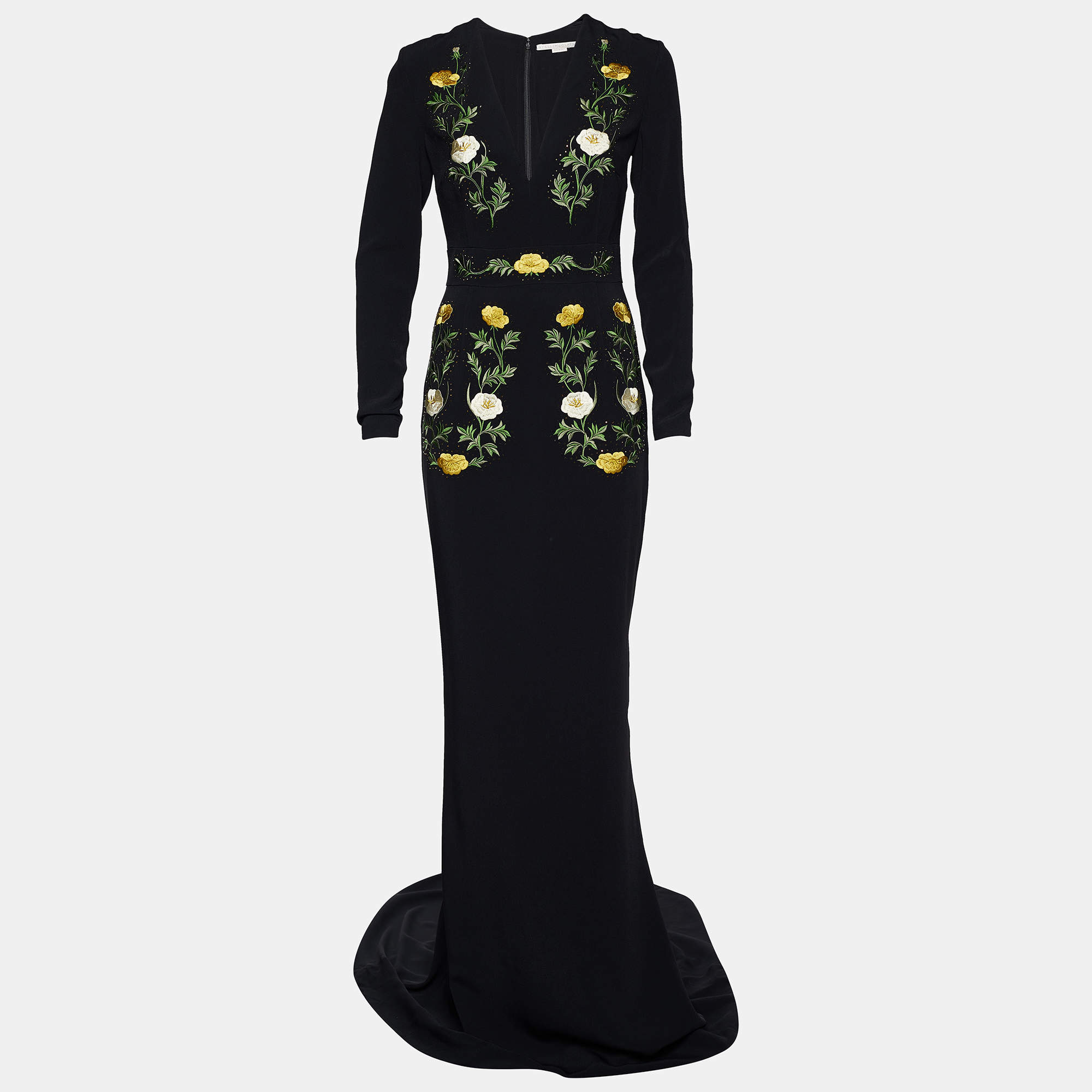 Pre Owned Stella McCartney Black Crepe Floral Embroidered Gown M
