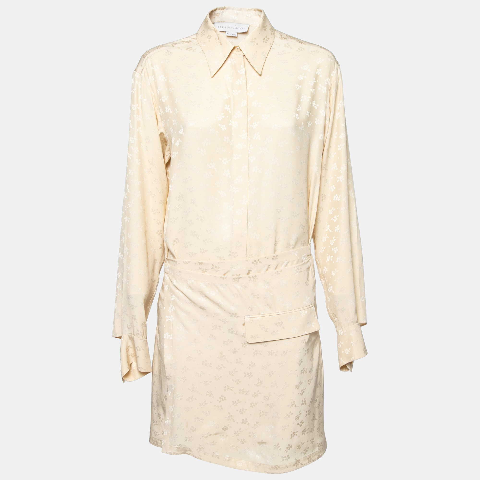 Stella McCartney Light Beige Floral Crepe De Chine Wrap Detail Shirt Dress M