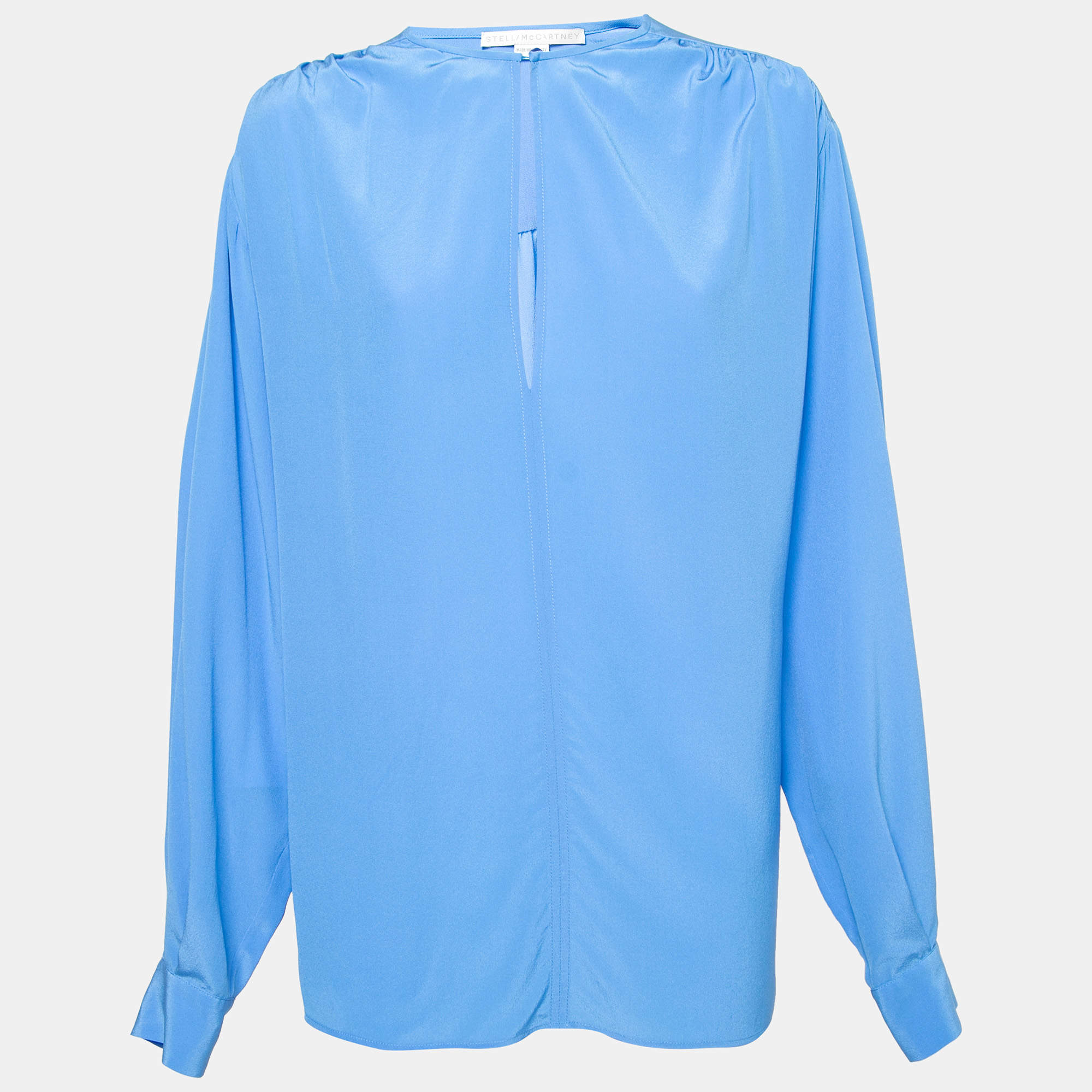 مملوكة مسبقًا Stella McCartney Blue Silk Key-Hole Long-Sleeve Top L