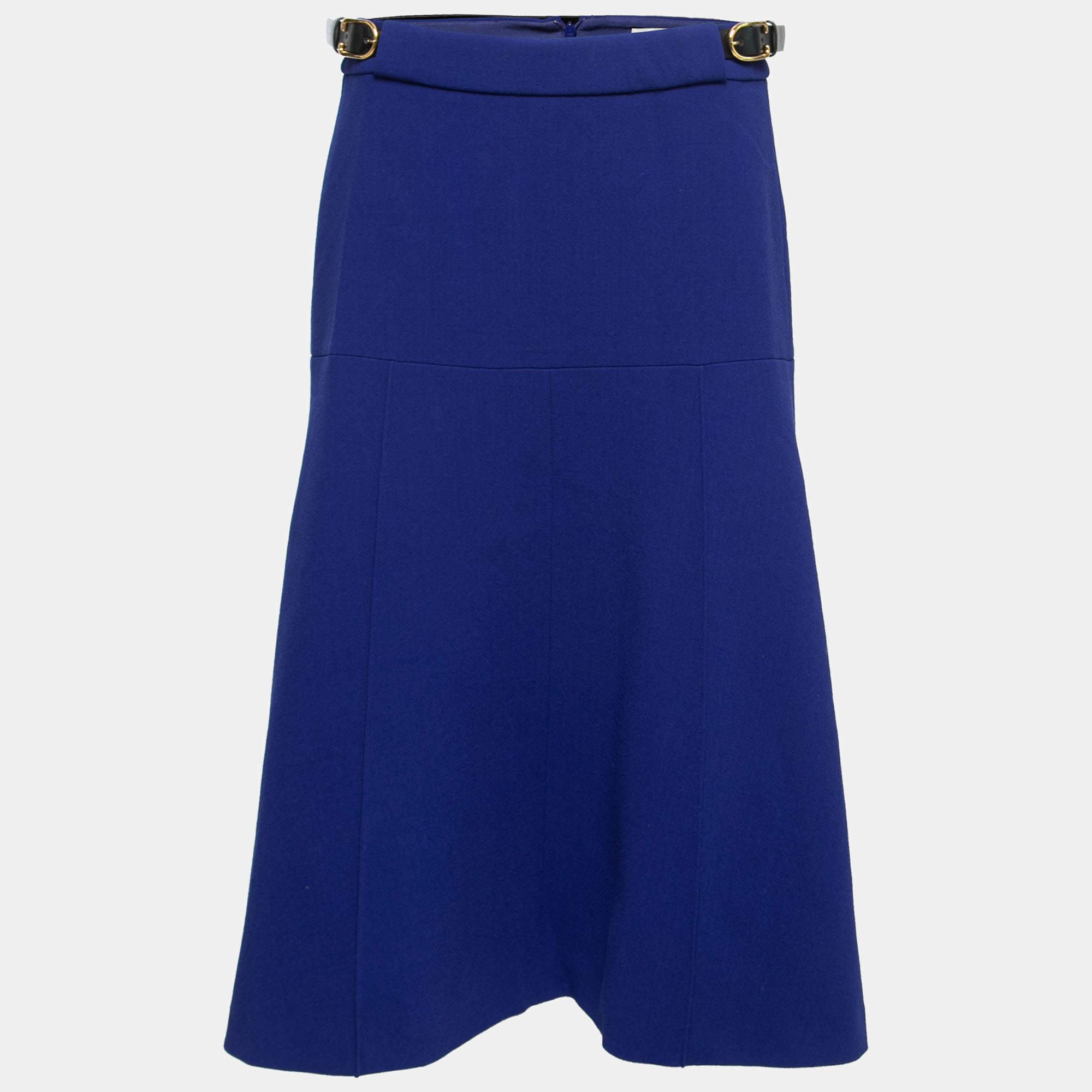 Pre Owned Stella McCartney Blue Wool-Crepe Belted Midi Skirt M