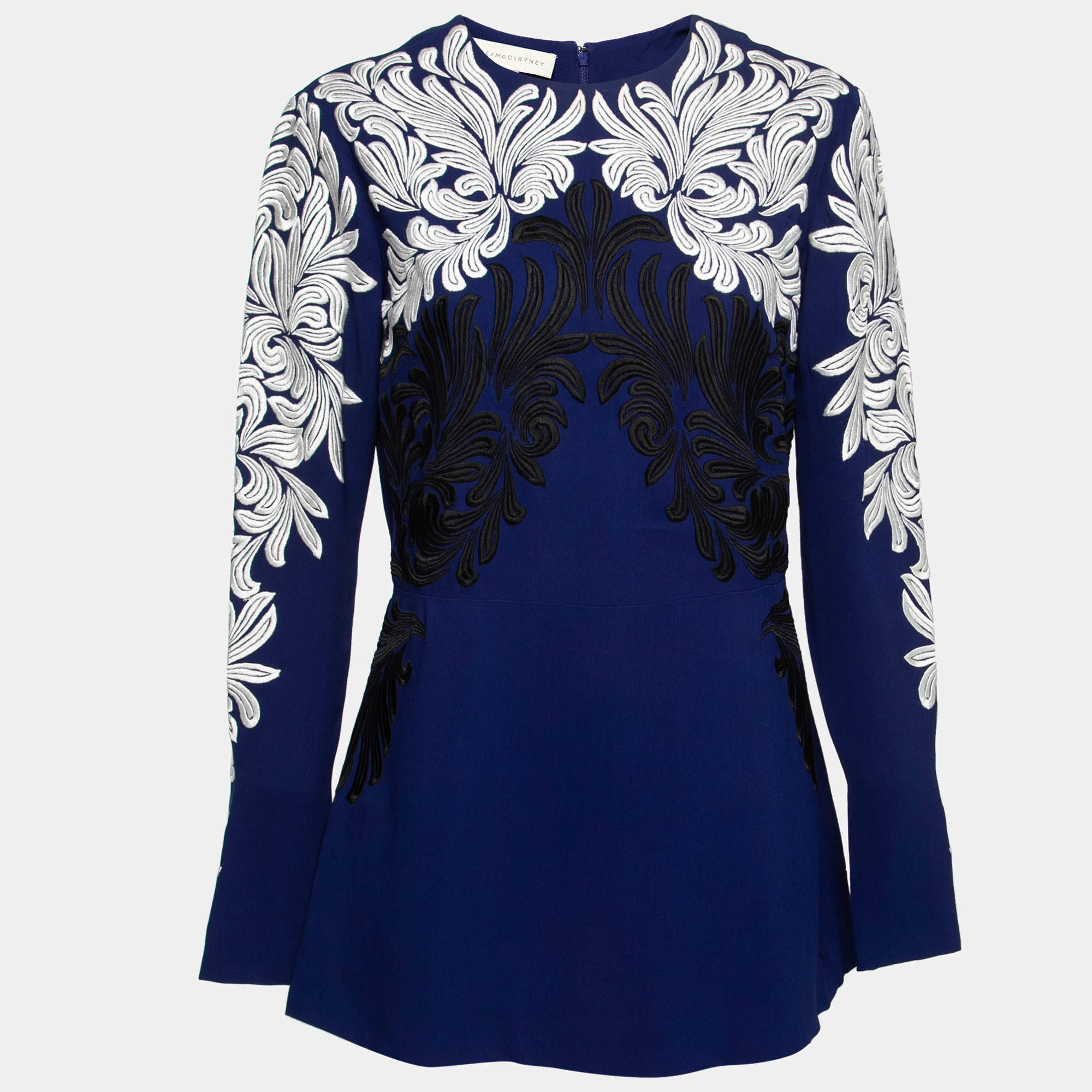 Pre Owned Stella McCartney Blue Embroidered Crepe Long Sleeve Top M