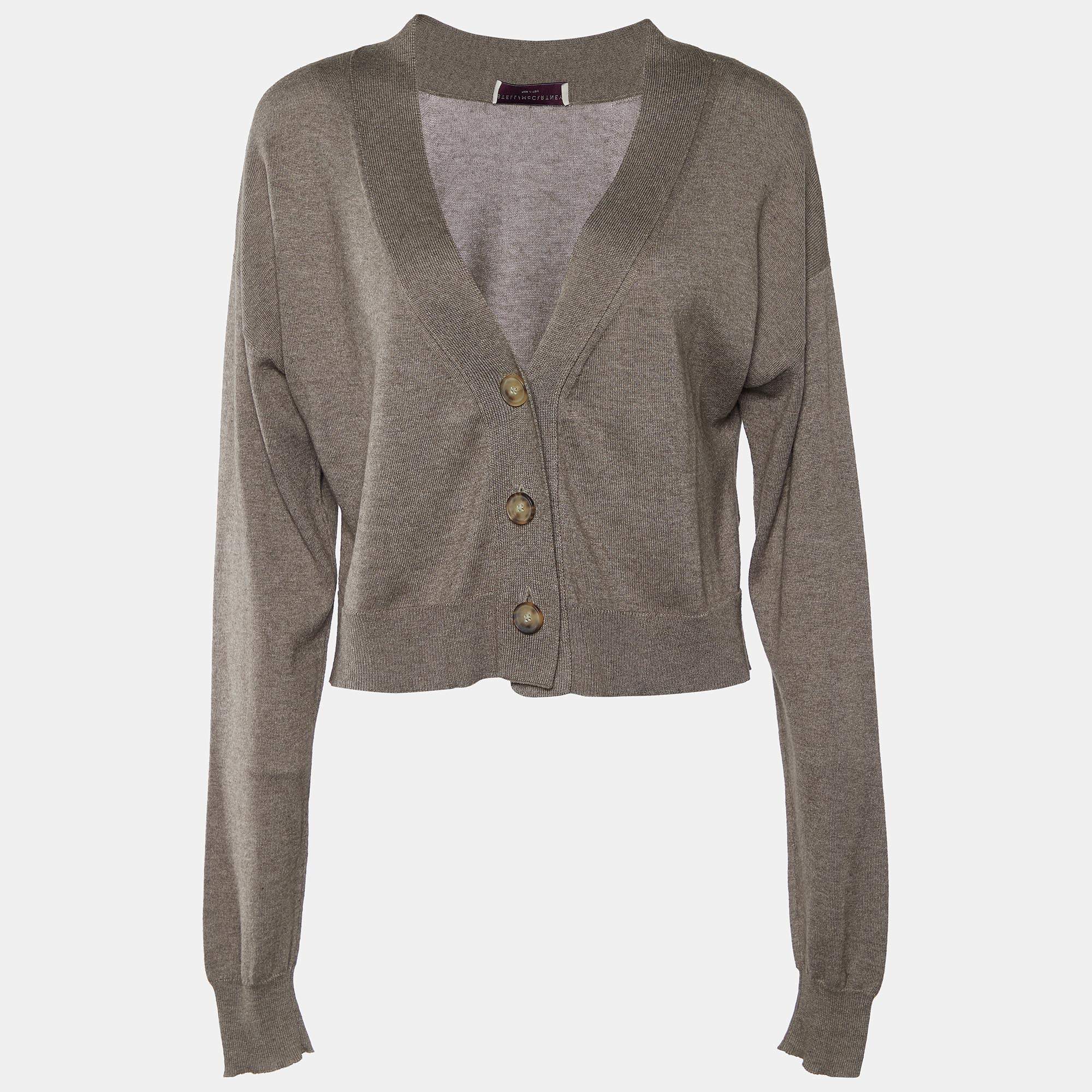 Pre Owned Stella McCartney Grey Knit Button Front Cropped Cardigan XS