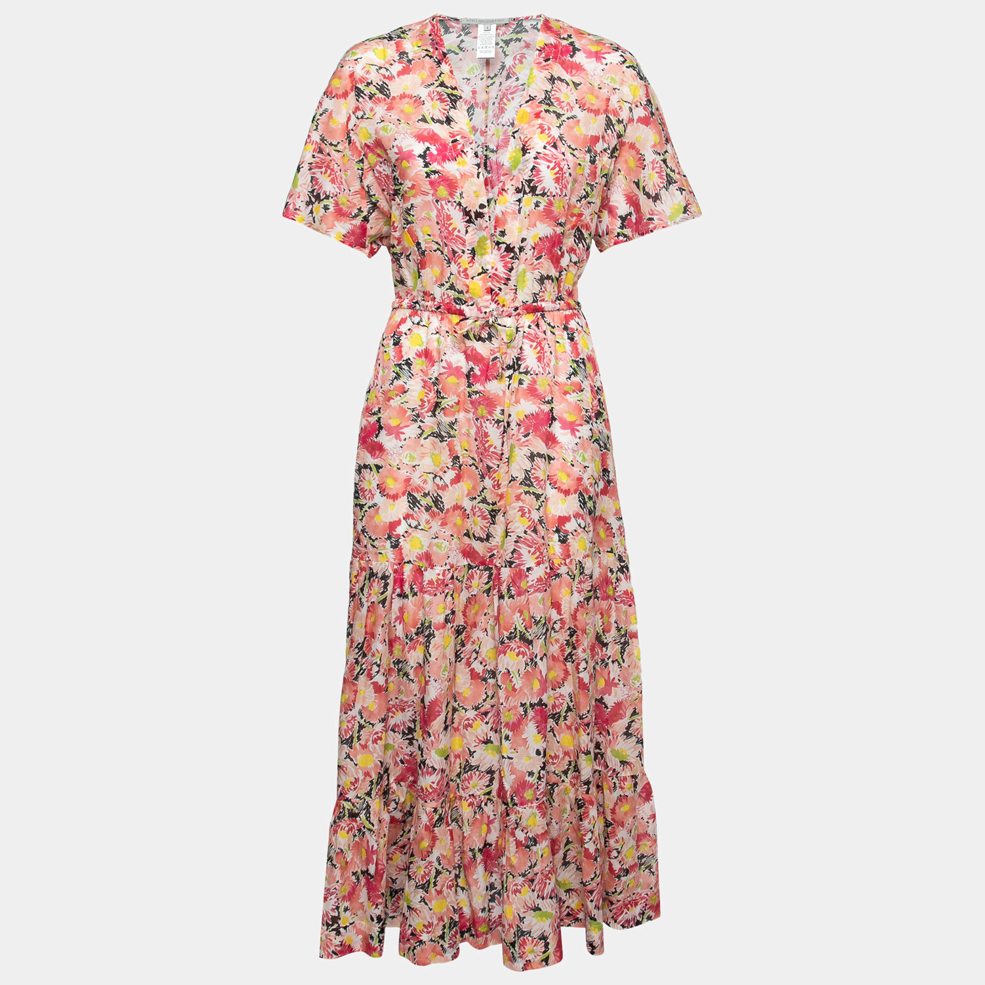 Pre Owned Stella McCartney Pink Floral Printed Cotton Cut-Out Back Detail Maxi Dress S