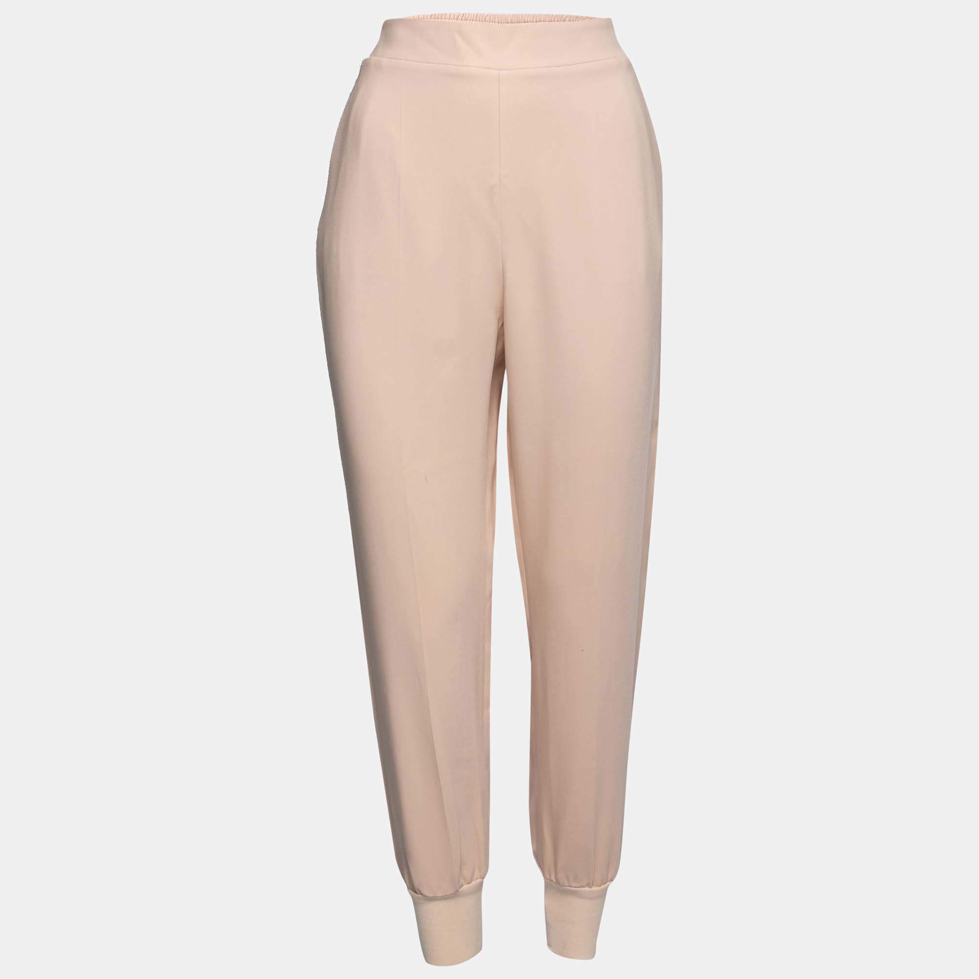 Pre Owned Stella McCartney Light Pink Crepe Rib Knit Trimmed Pants M