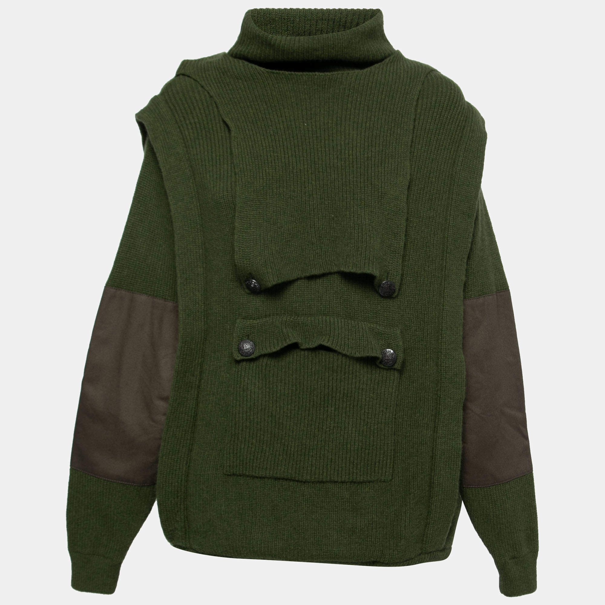 Pre Owned Stella McCartney Green Wool Hooded Cargo Pocket Sweater M