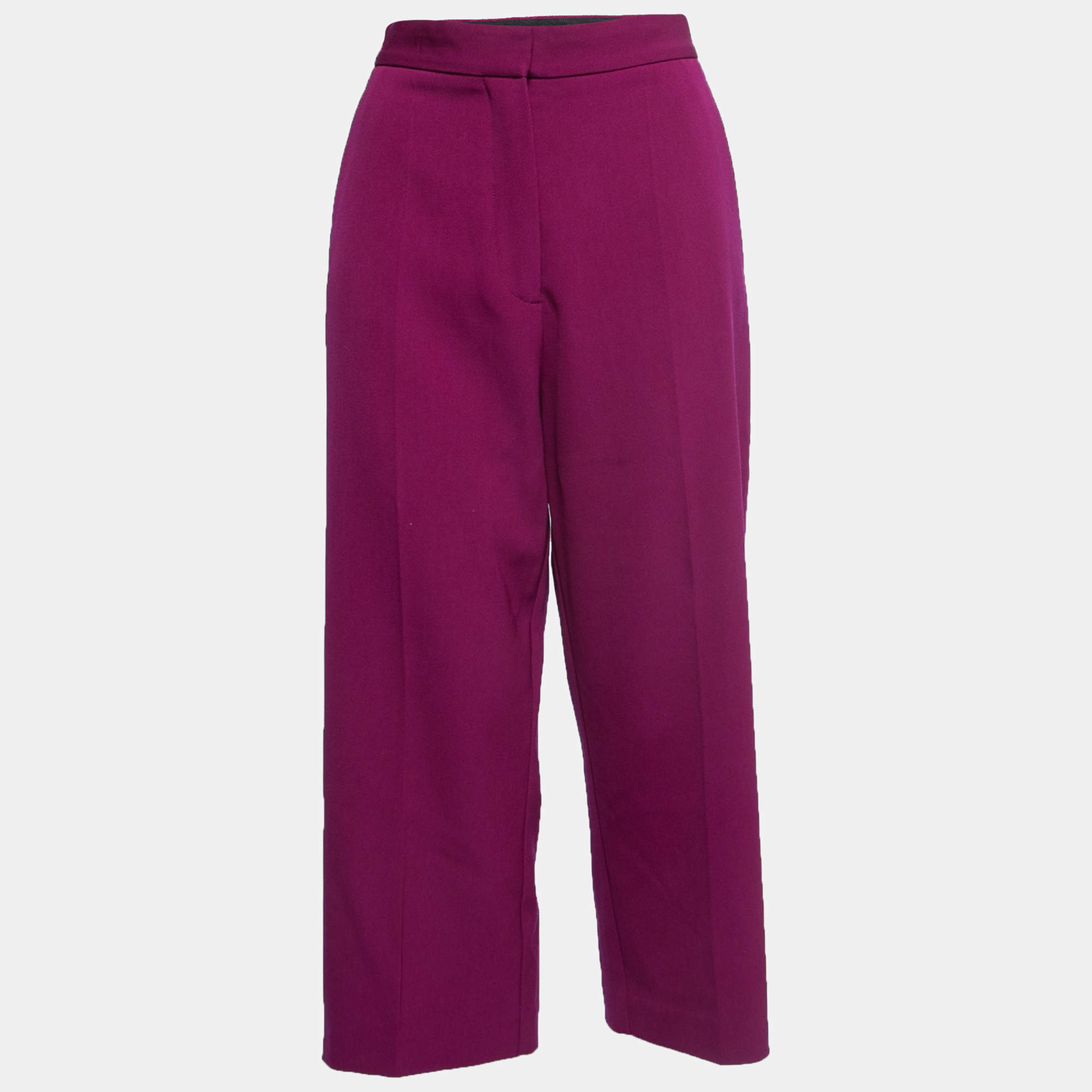 Pre Owned Stella McCartney Purple Wool Straight Cropped Trousers S