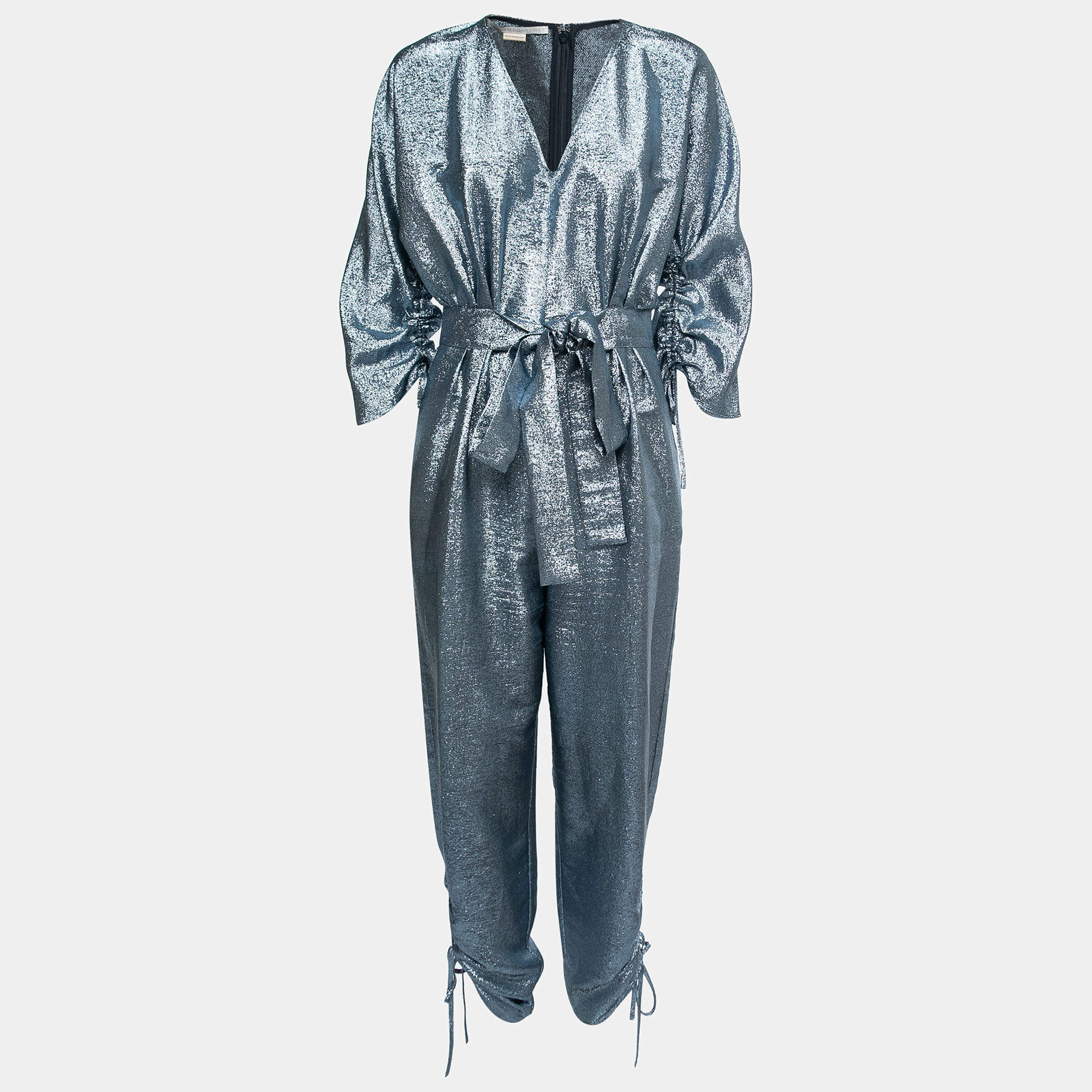 Pre Owned Stella McCartney Light Blue Metallic Lamé Jumpsuit M