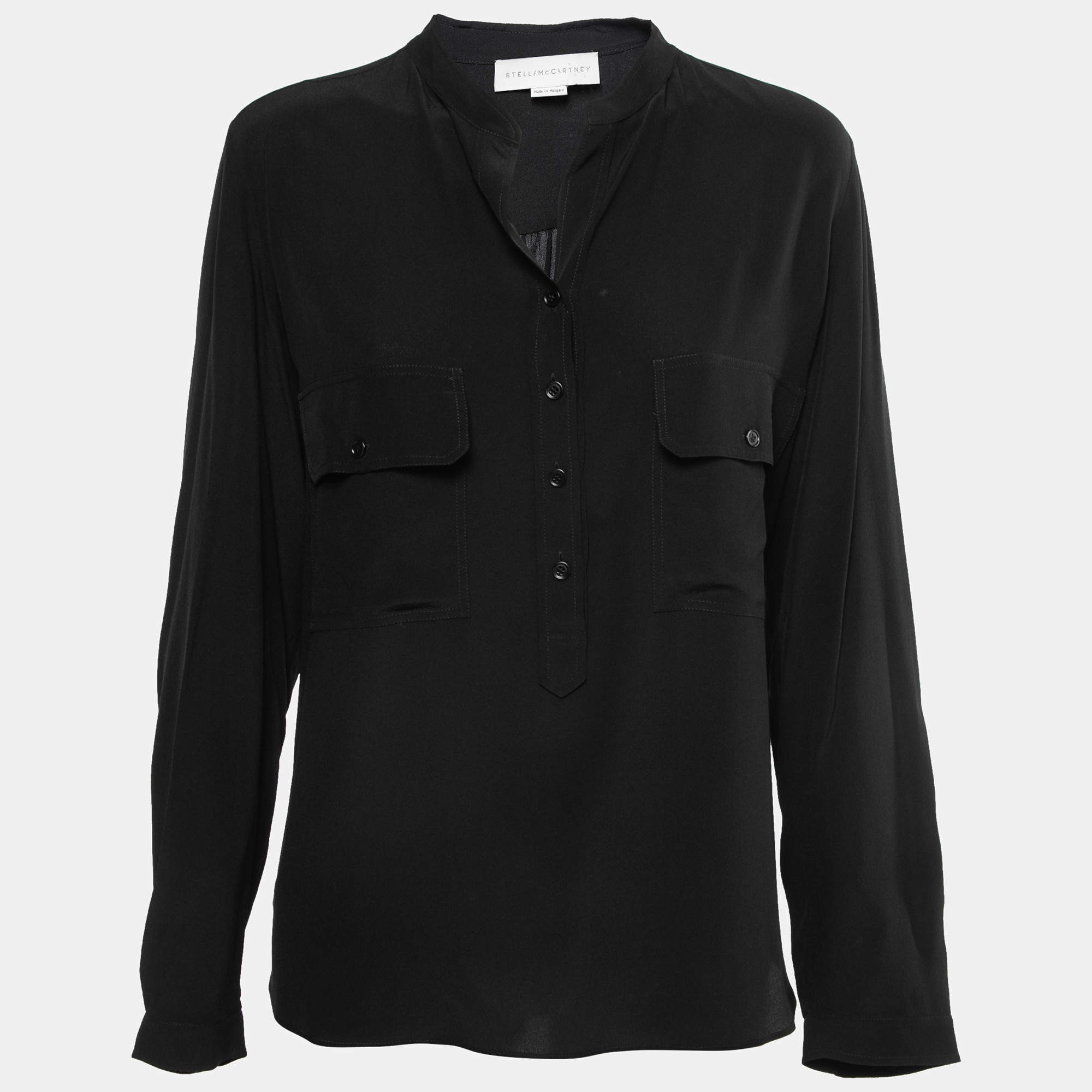 Pre Owned Stella McCartney Black Silk Crepe Pocket Detail Button Front Shirt M