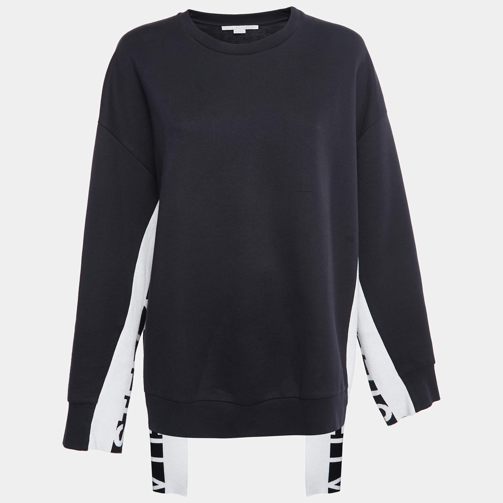 Pre Owned Stella McCartney Navy Blue Knit Logo Trim Detail Sweatshirt M