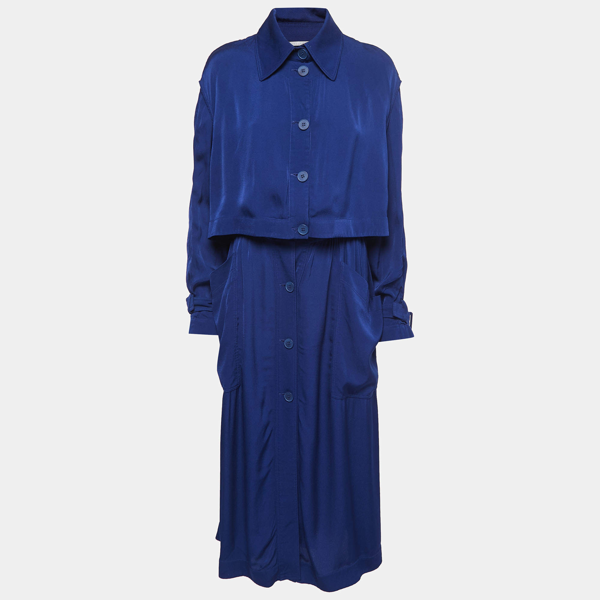 Pre Owned Stella McCartney Blue Crepe de Chine Elasticated Waist Trench Coat M 