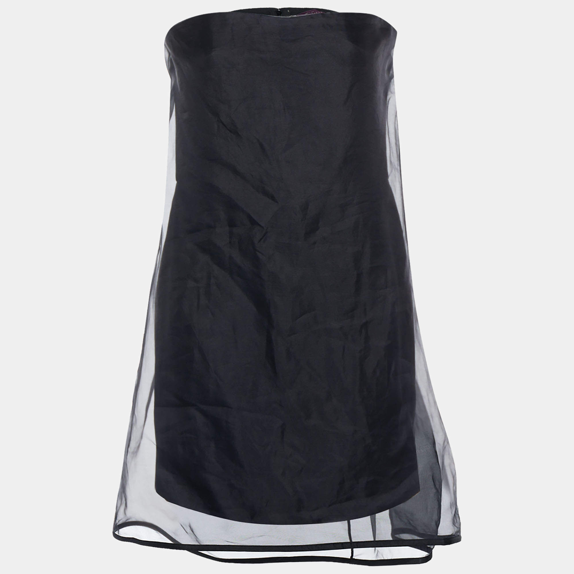 Pre Owned Stella McCartney Black Cotton & Silk Overlay Strapless Mini Dress M