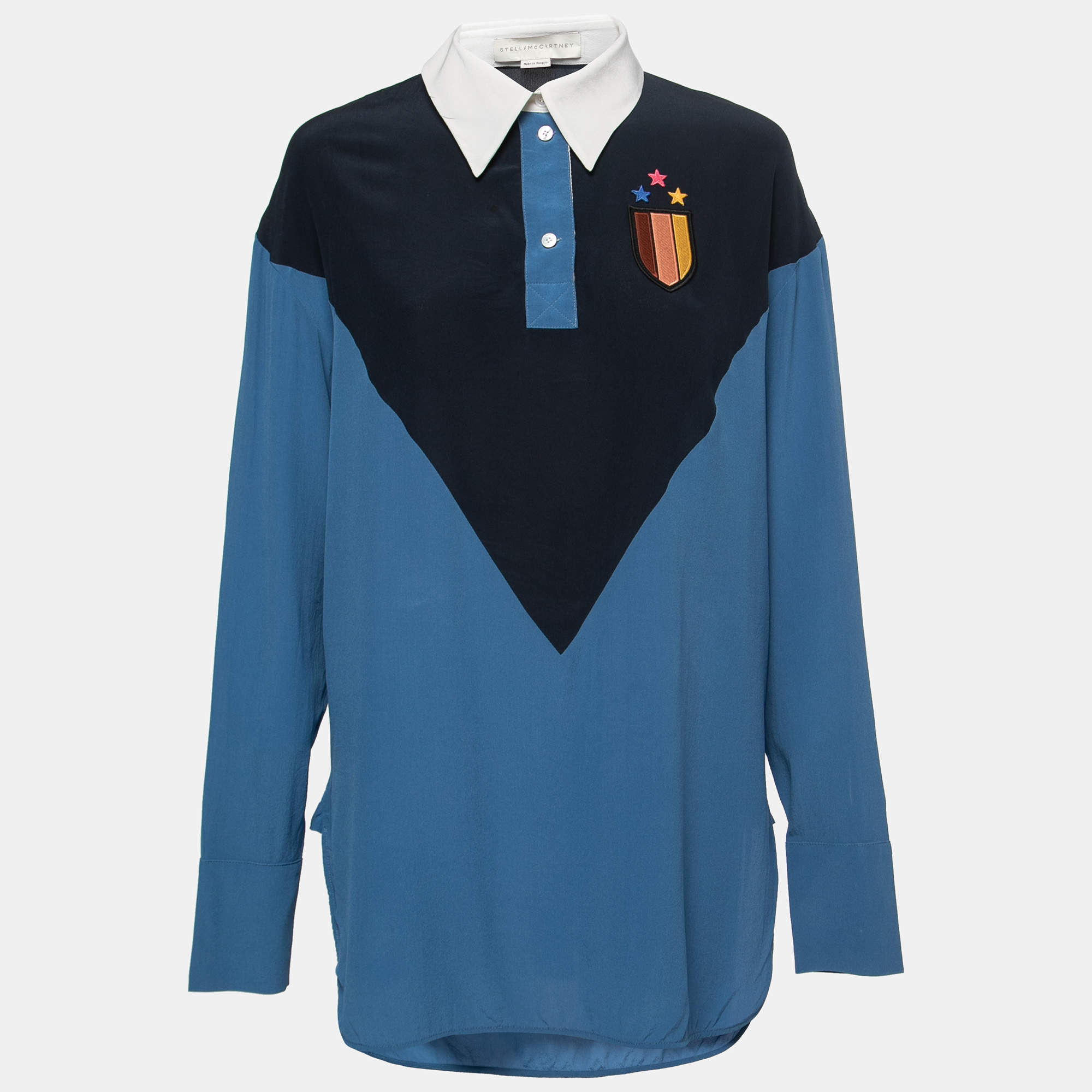 Pre Owned Stella McCartney Blue/ Black Silk Patch Shirt M