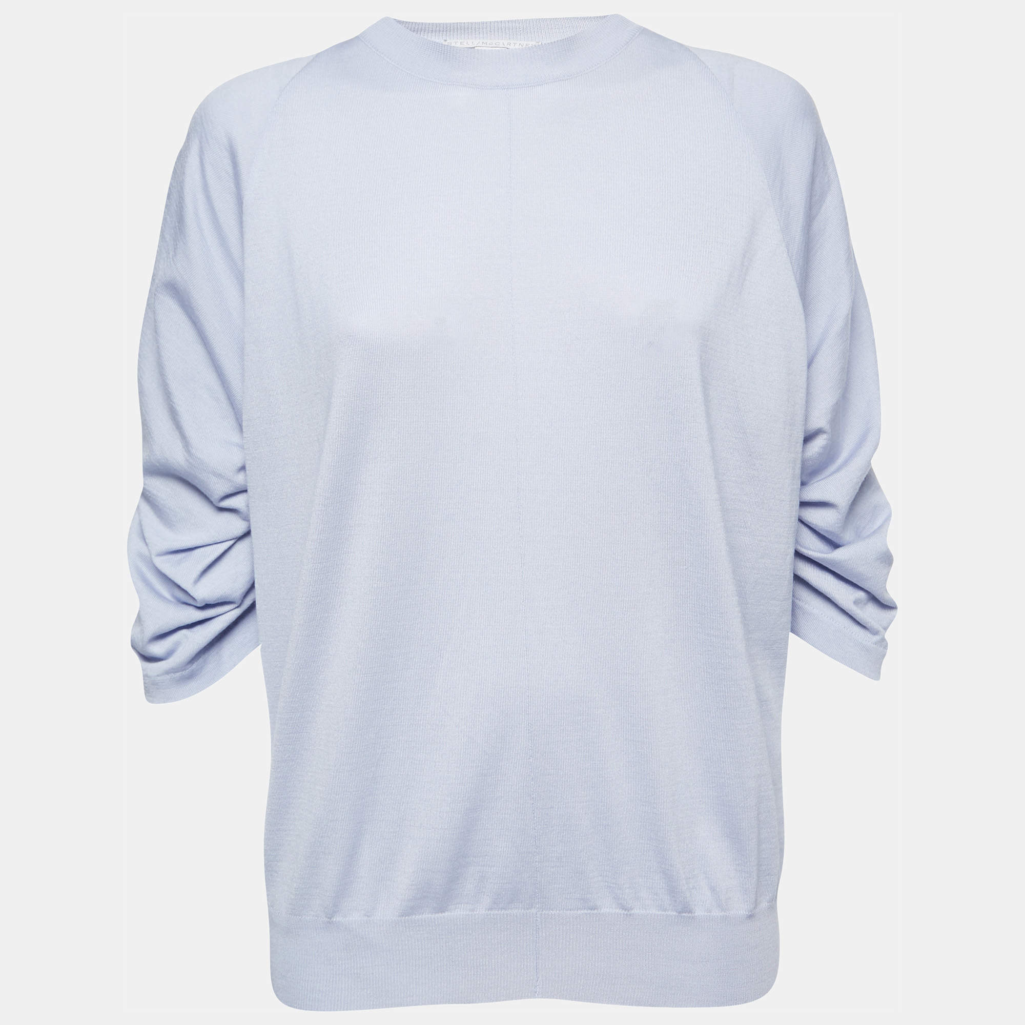 Pre Owned Stella McCartney Lavender Wool & Silk Knit Ruched Sleeve Jumper S