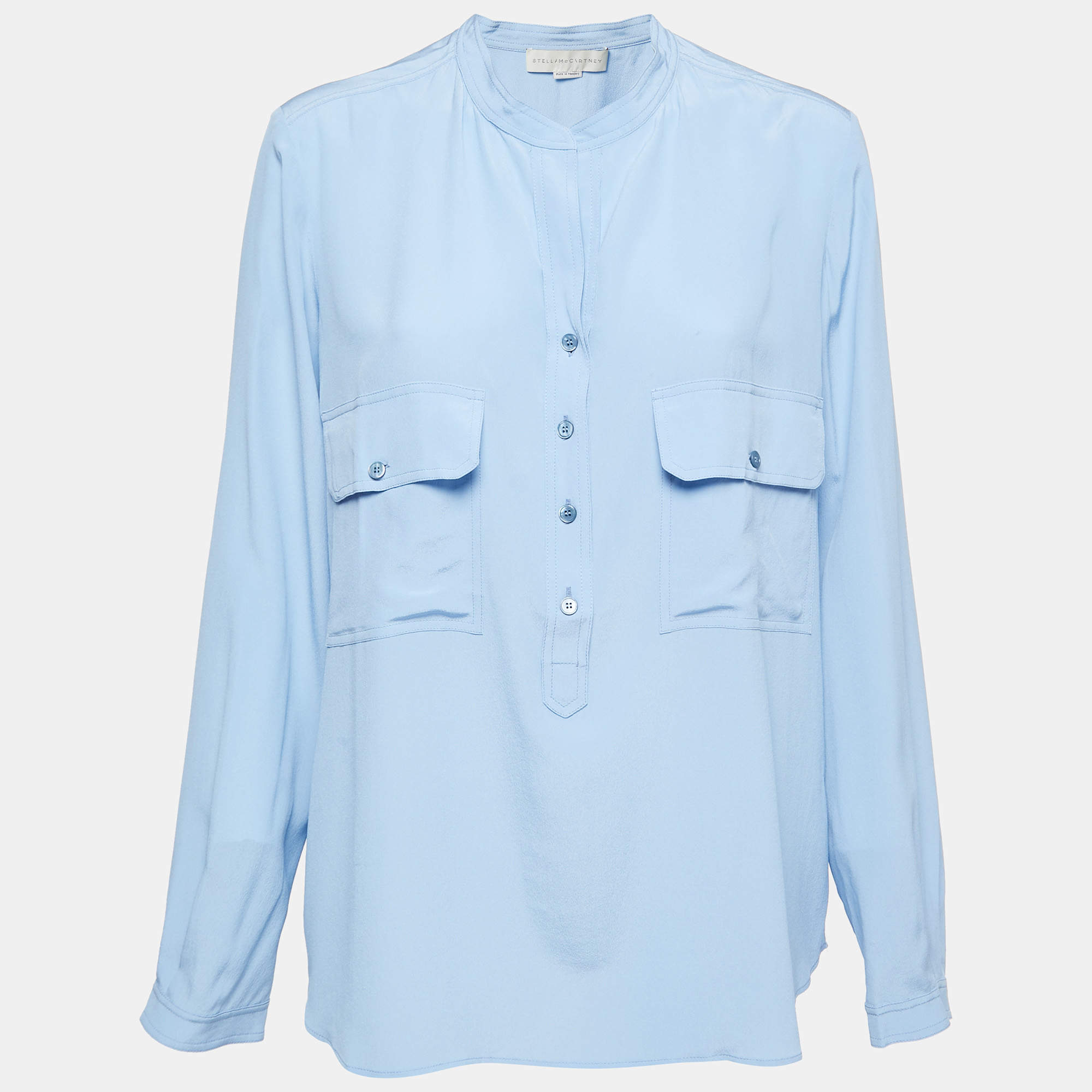 Pre Owned Stella McCartney Blue Silk Estelle Long Sleeve Blouse M