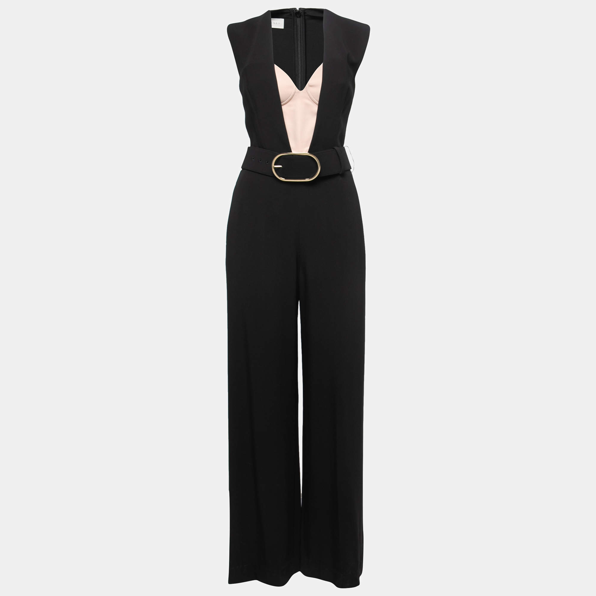 Pre Owned Stella McCartney Black Crepe Corset Insert Belted Jumpsuit S