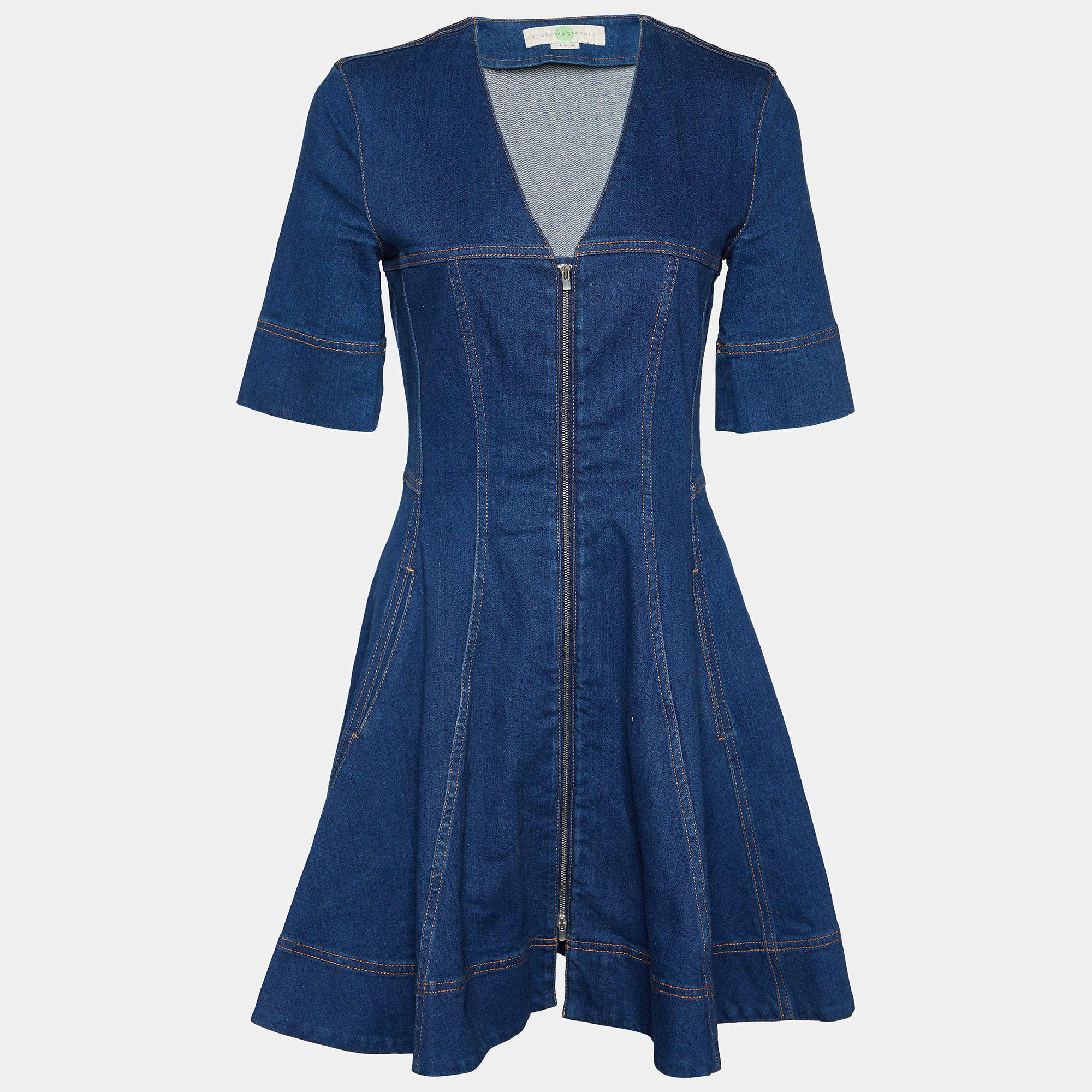 Pre Owned Stella McCartney Navy Blue Denim Zip Front Mini Dress S