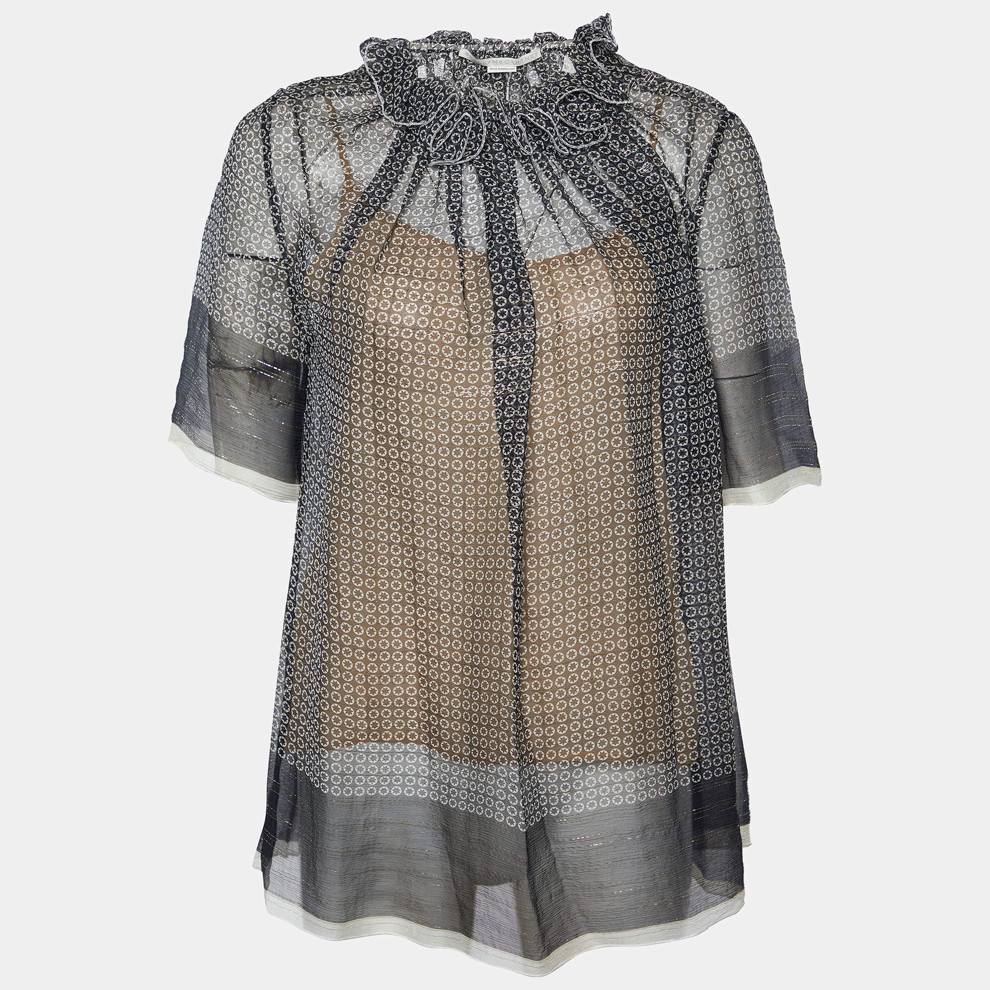 Pre Owned Stella McCartney Black Monochrome Printed Silk Top S