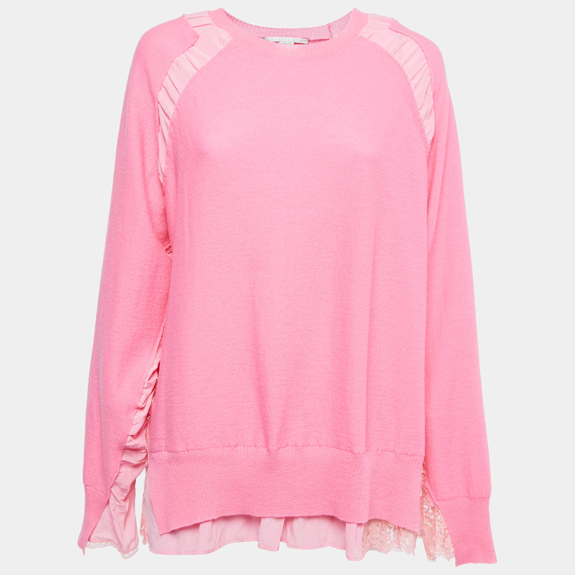 Stella McCartney Pink Wool Knit Lace & Silk Trimmed Sweater M