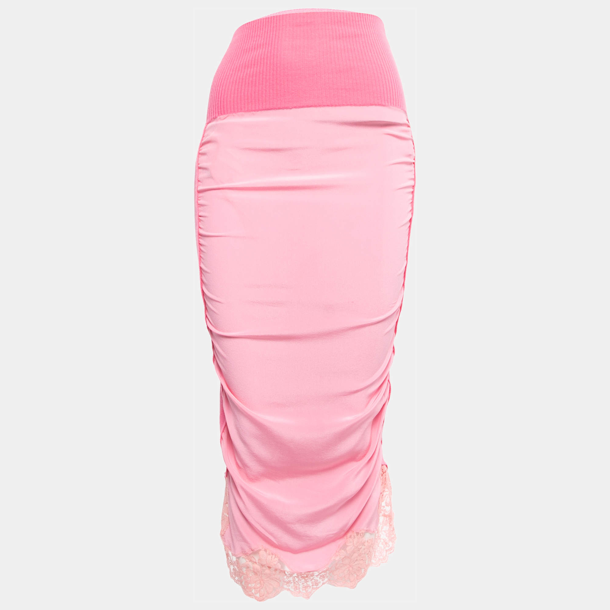 Stella McCartney Pink Knit & Silk Lace Trimmed Midi Skirt XS