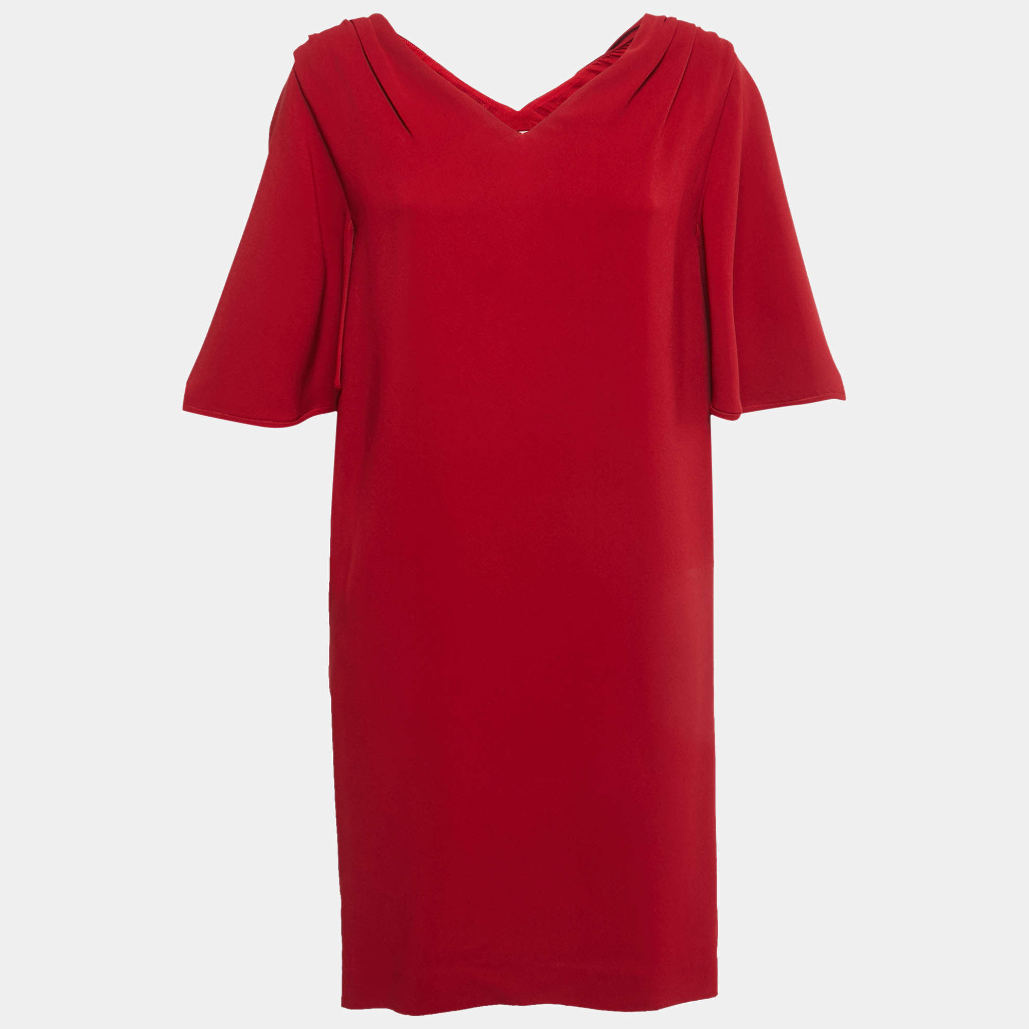 Stella McCartney Red Crepe Gathered Shoulder Shift Dress S
