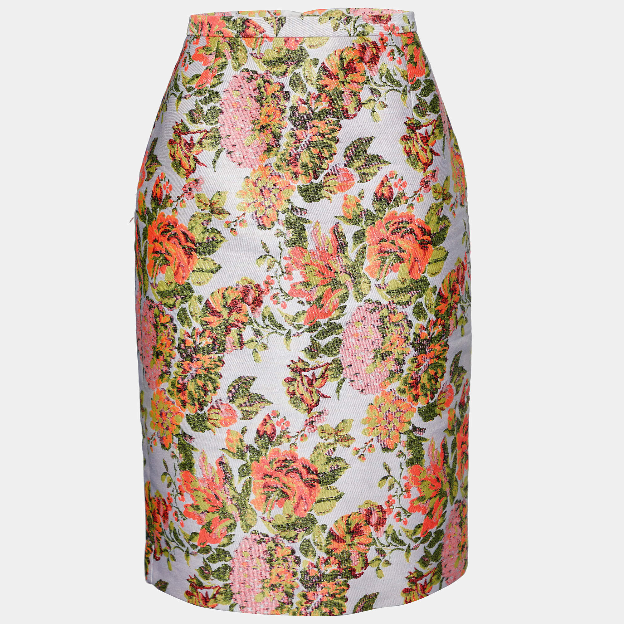 Pre Owned Stella McCartney Multicolor Silk Floral Jacquard Knee Length Skirt M
