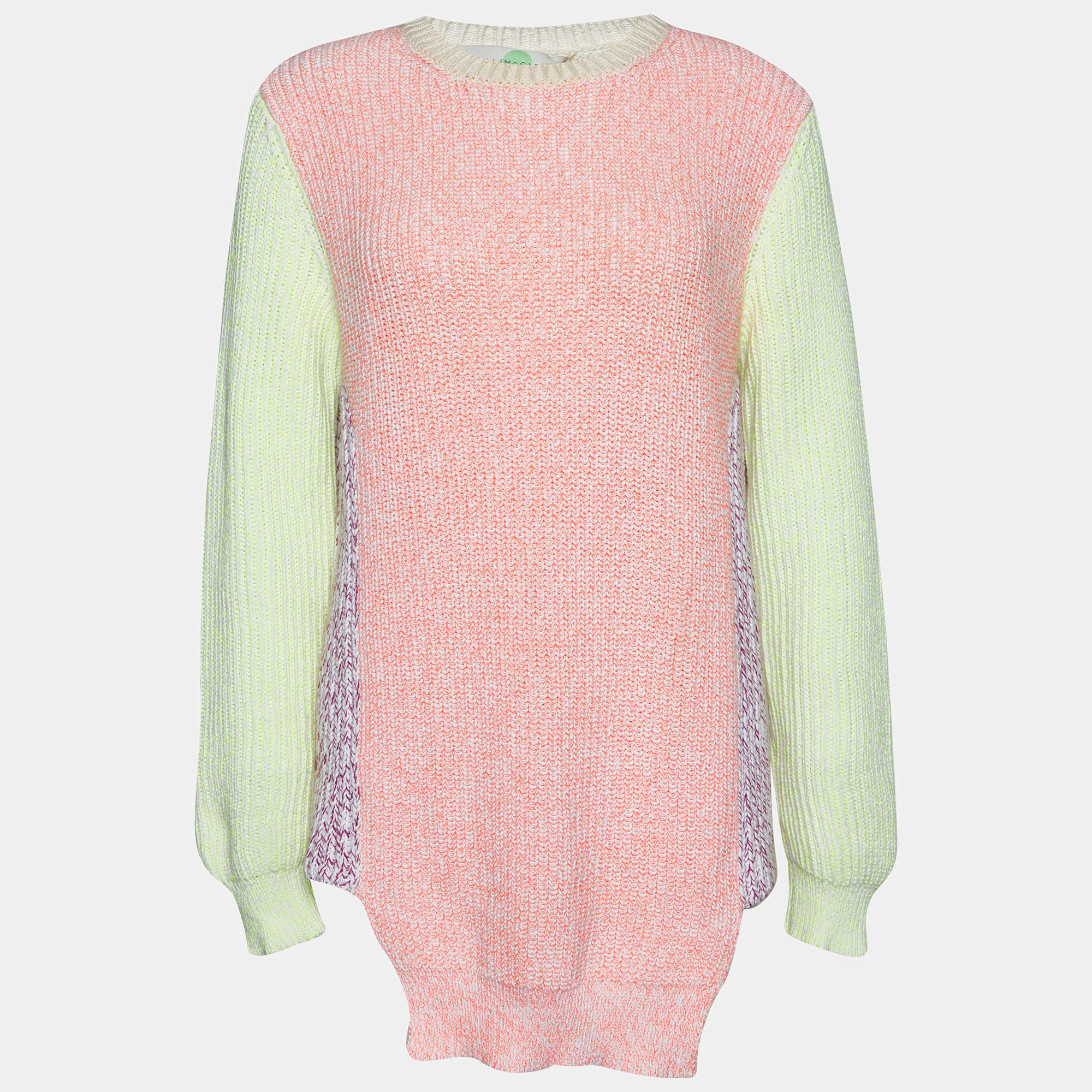 Pre Owned Stella McCartney Color Block Cable Knit Crew Neck Sweater S