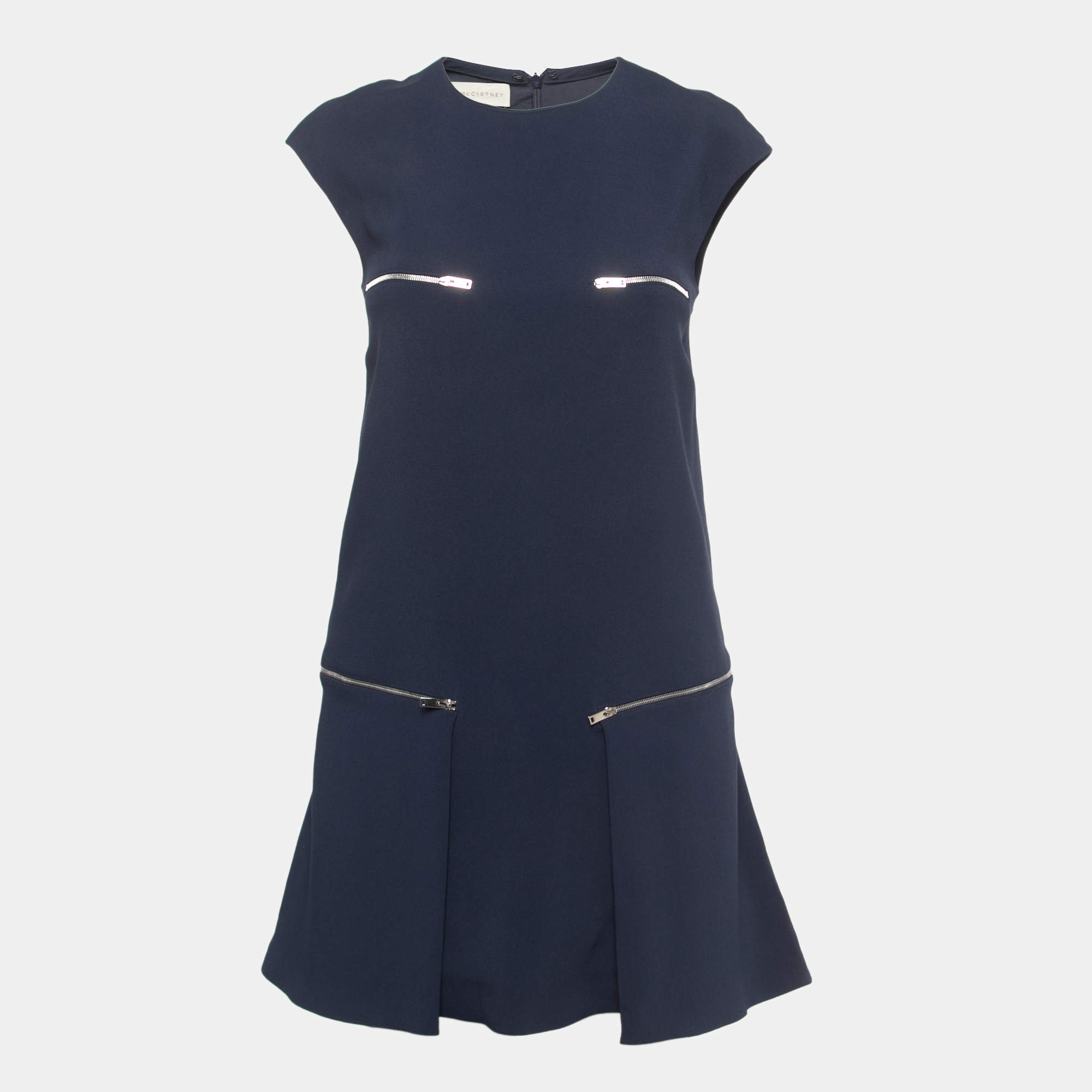Pre Owned Stella McCartney Navy Blue Crepe Zip Detail Sleeveless Mini Dress XS